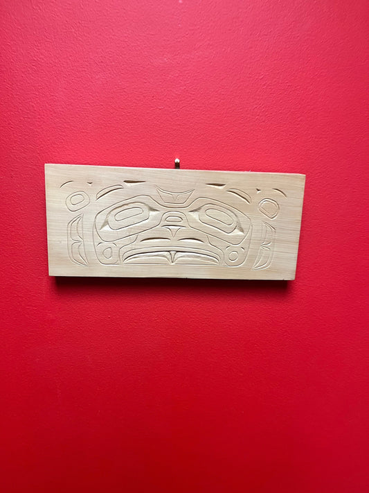11 1/2 x 5 x 1 thick Indigenous, first nations pacific northwest coast signed cedar thunderbird panel  great gift  ready to hang