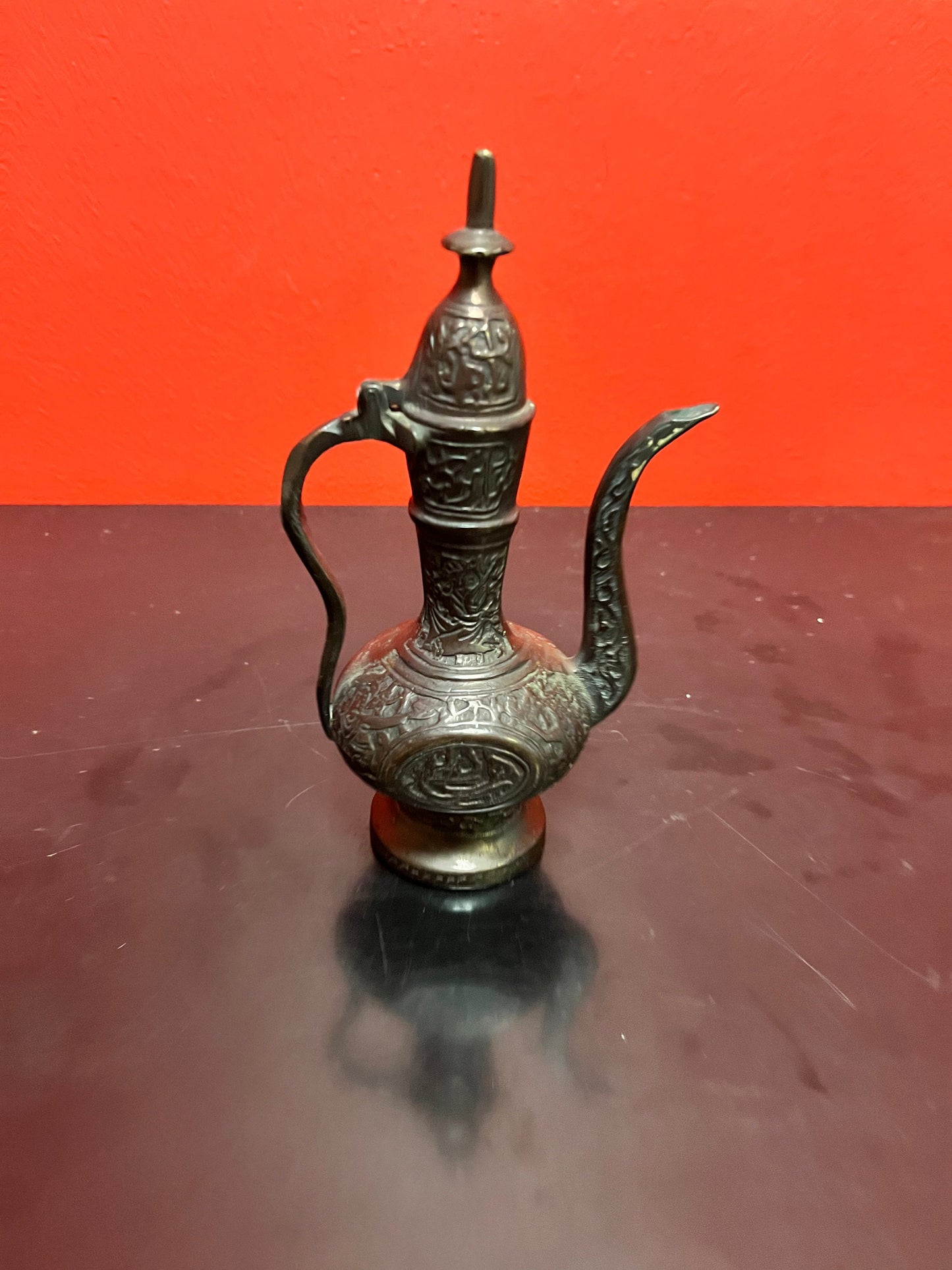 Middle eastern stunning, 7 inch bronze, well detailed ewer really lovely, piece and heavy