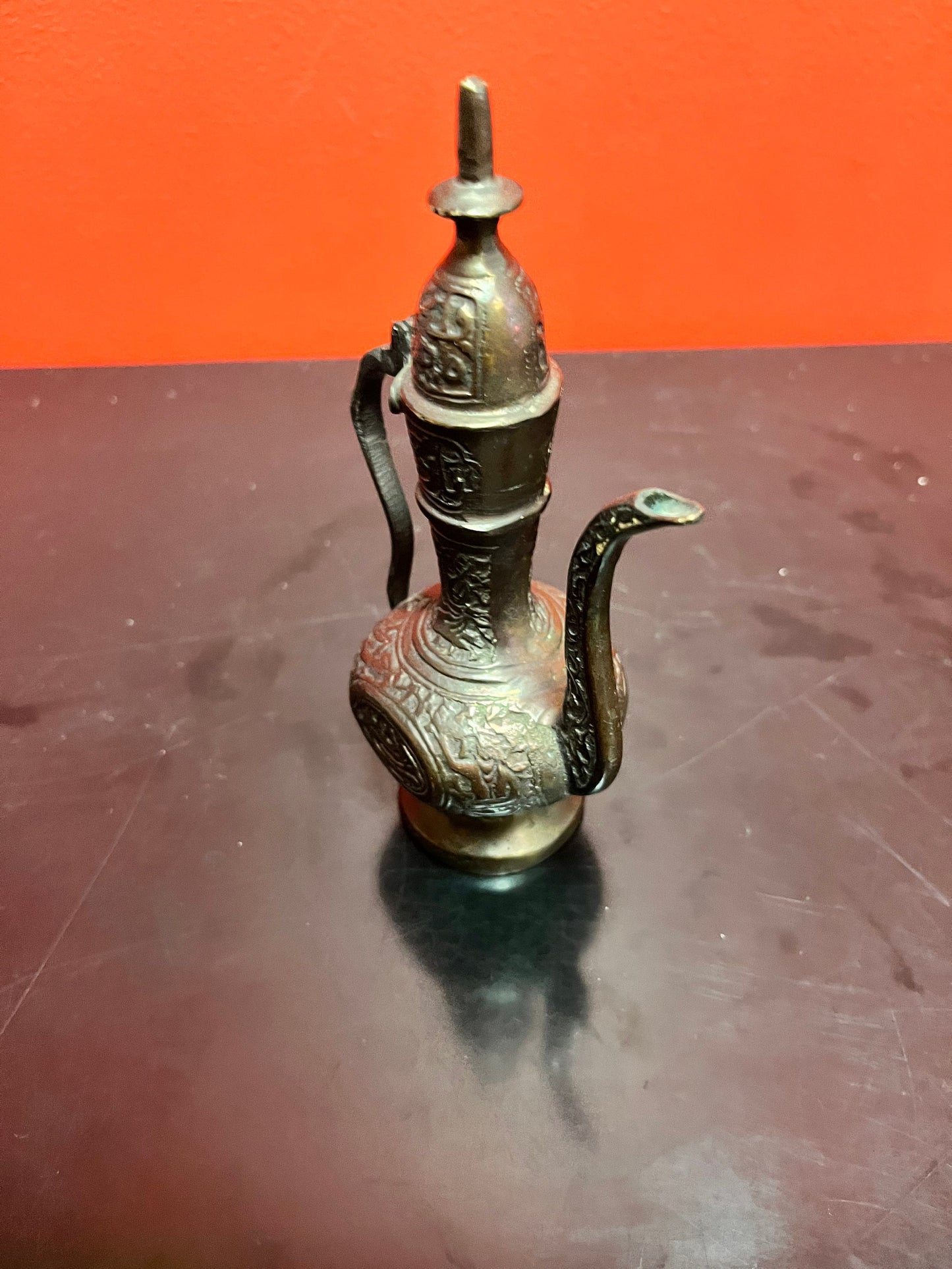 Middle eastern stunning, 7 inch bronze, well detailed ewer really lovely, piece and heavy