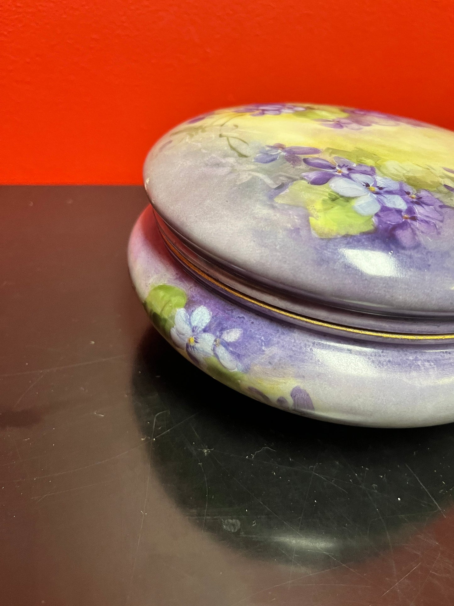Lovely antique 7 x 3 high European handpainted floral porcelain jewellery box wonderful gift of your own home good condition