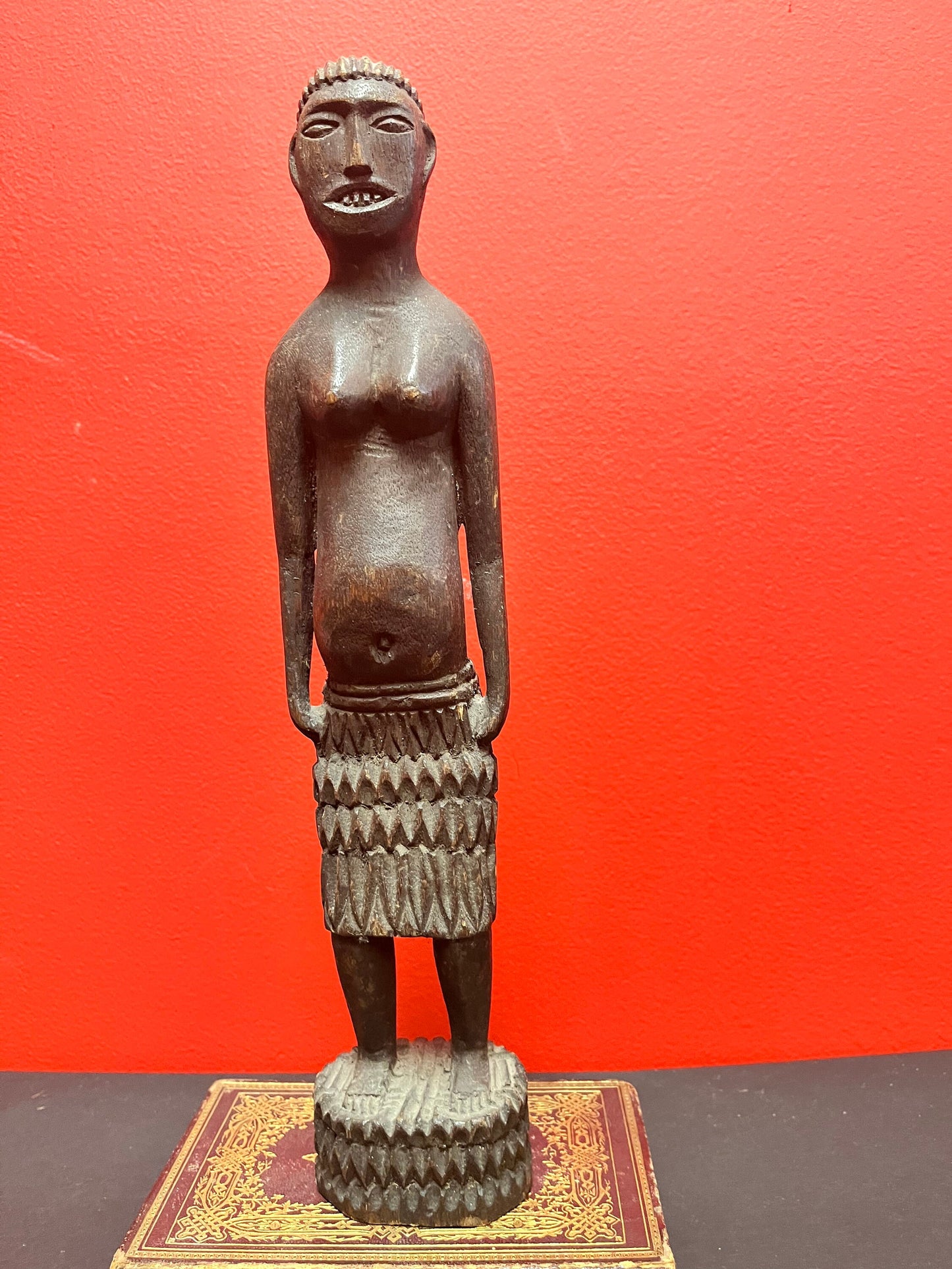 A Stunning antique 14 inch tall western African statue of a lady wonderful Patina and detail