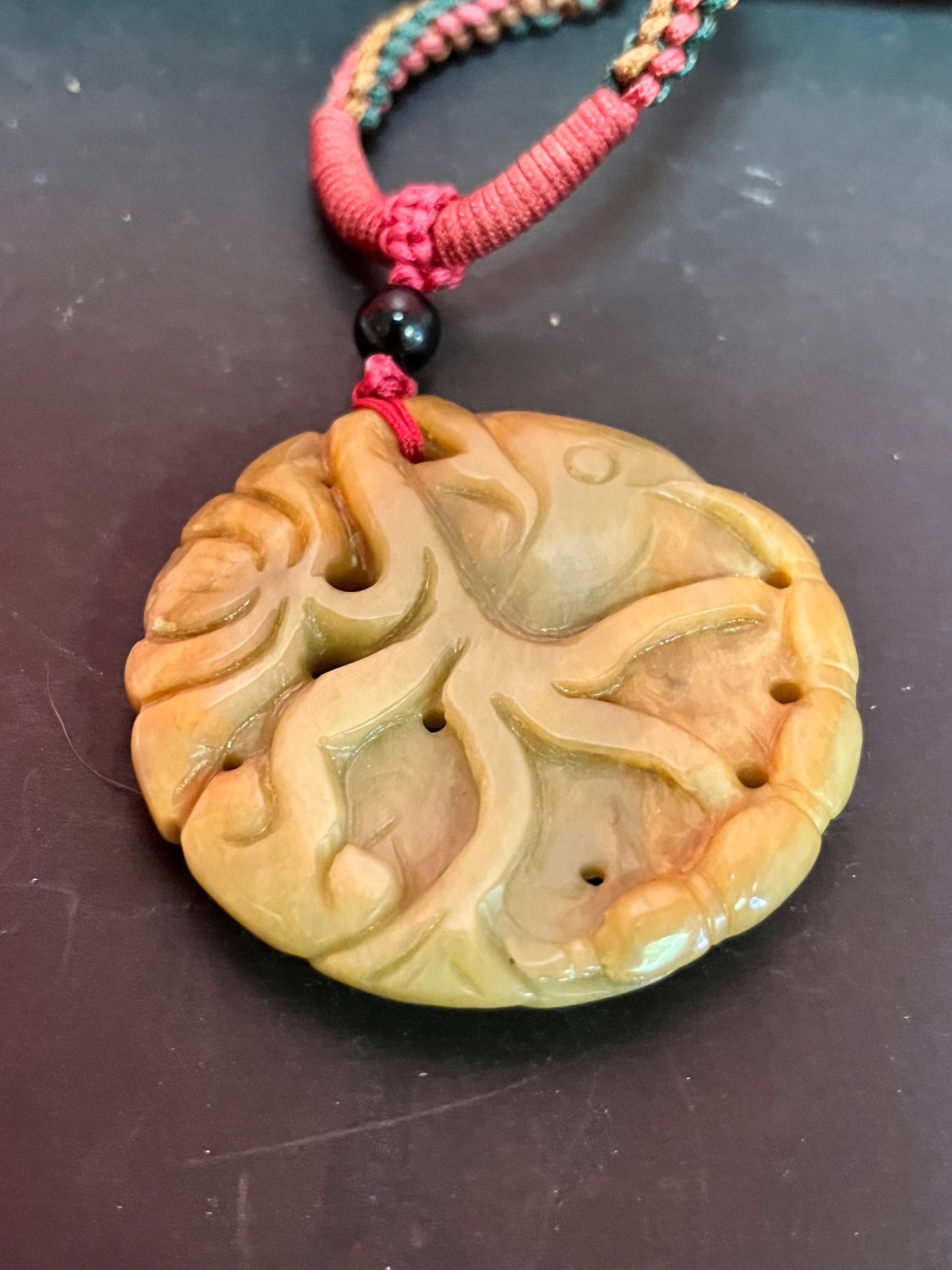 Fabulous old Chinese Jade 2 1/2 inch pendant depicting Koi fishes 24 inch Chinese necklace attached lovely gift
