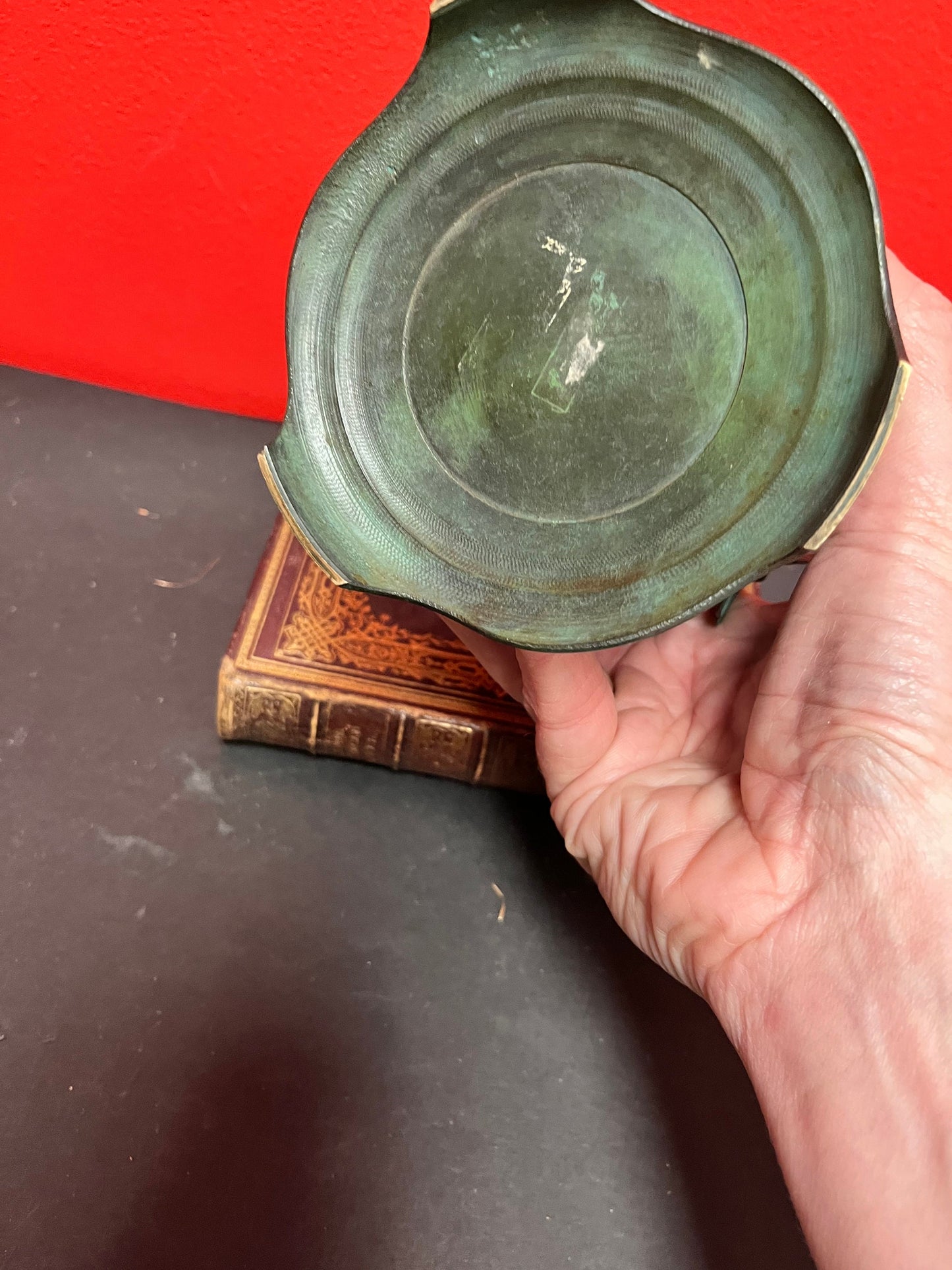 6 inch high Chinese bronze heavy butterfly decorated vase wonderful quality and Patina