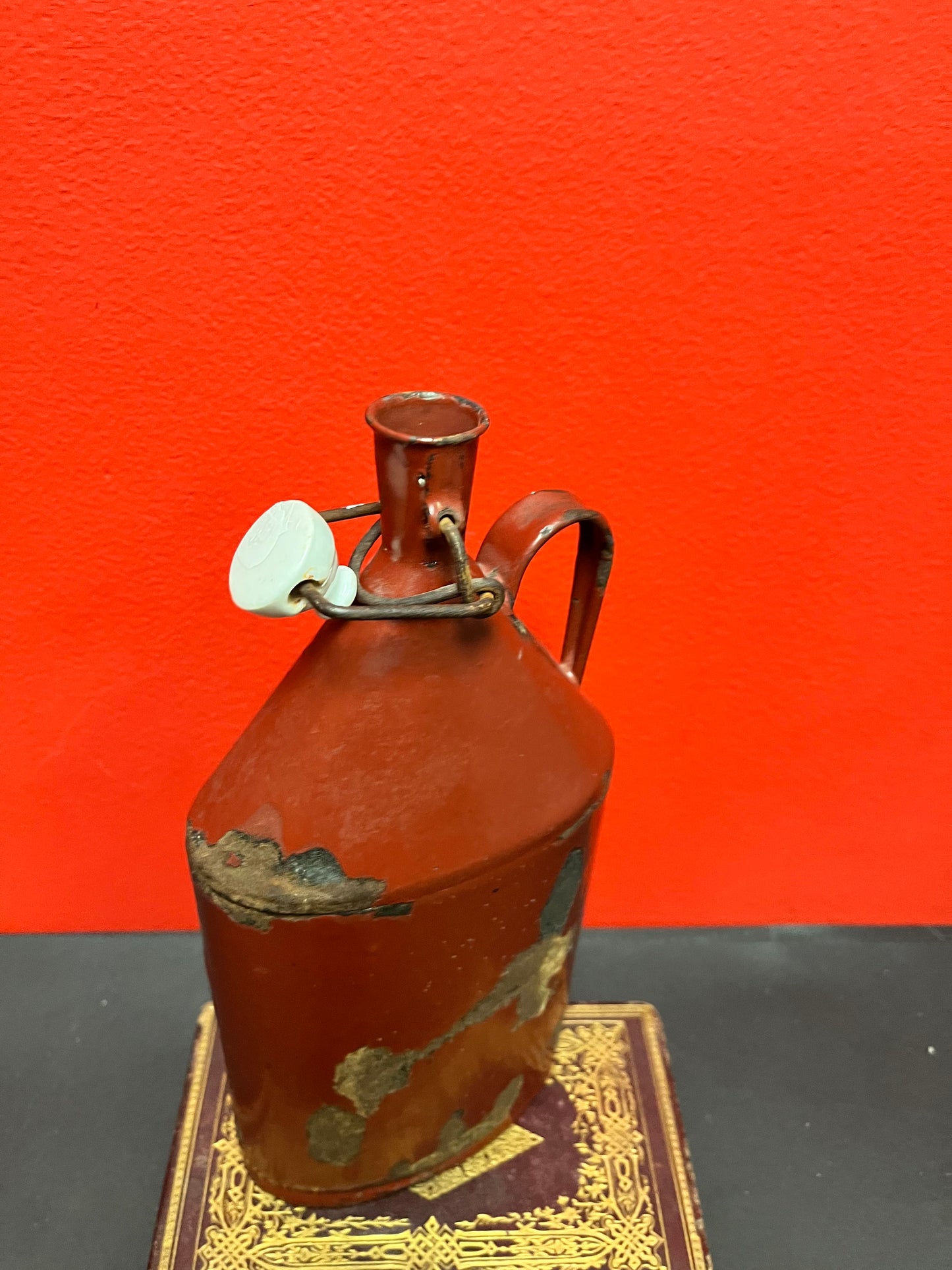 10 inch tall 19 century rare stunning enamel miners flask - wow