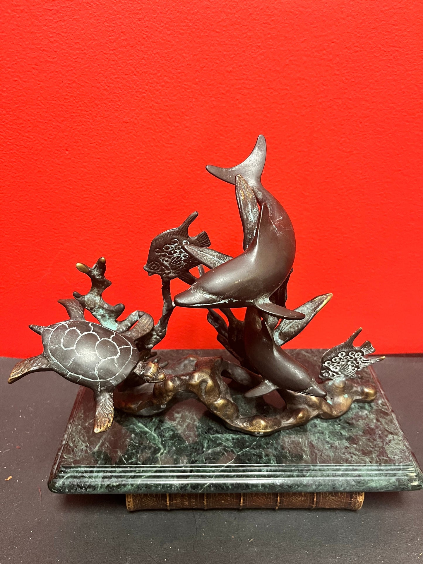 10 x5 x 8 inches high bronze American Aquarian scene on marble  wonderful quality  nice patina