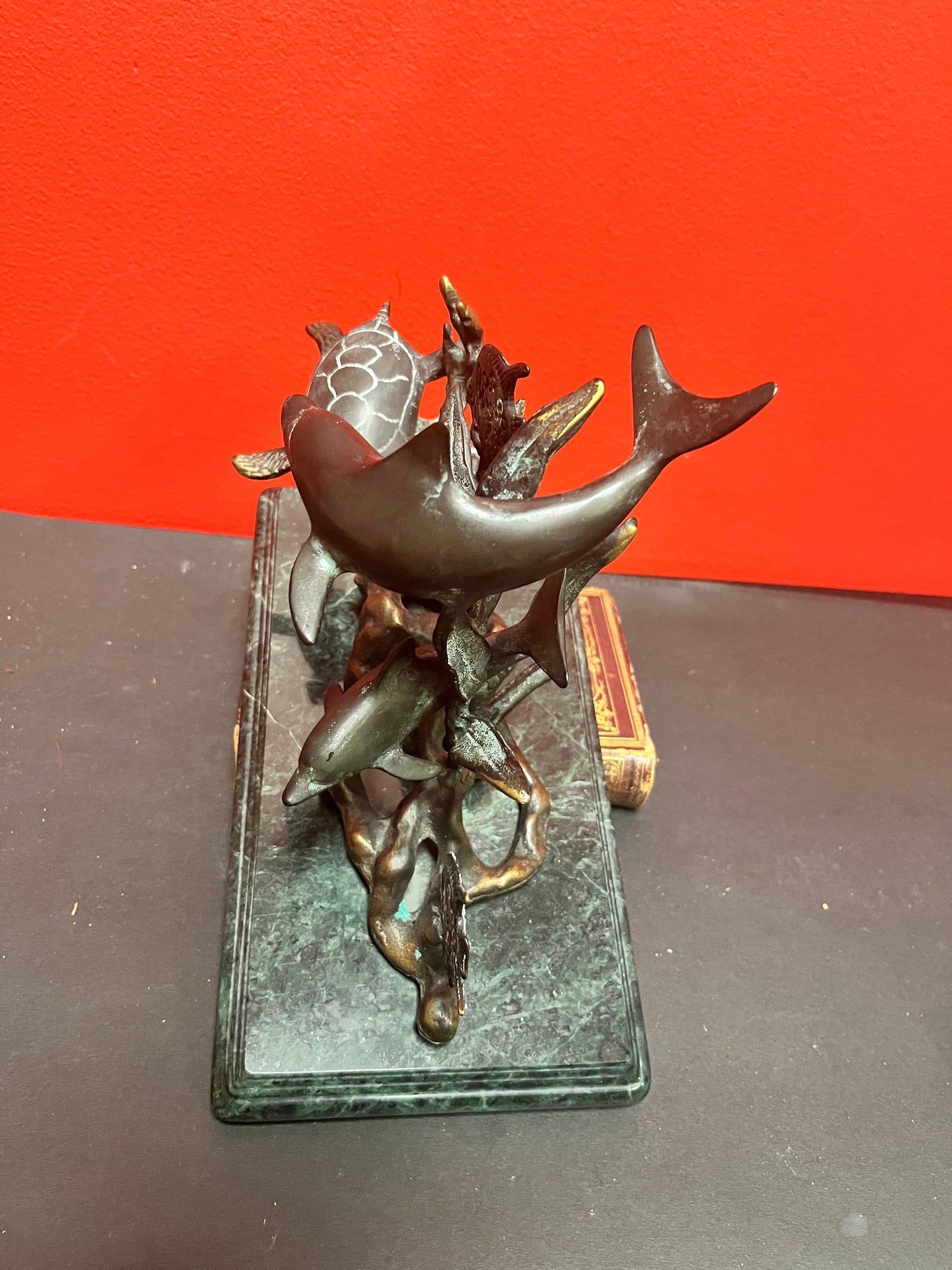 10 x5 x 8 inches high bronze American Aquarian scene on marble  wonderful quality  nice patina