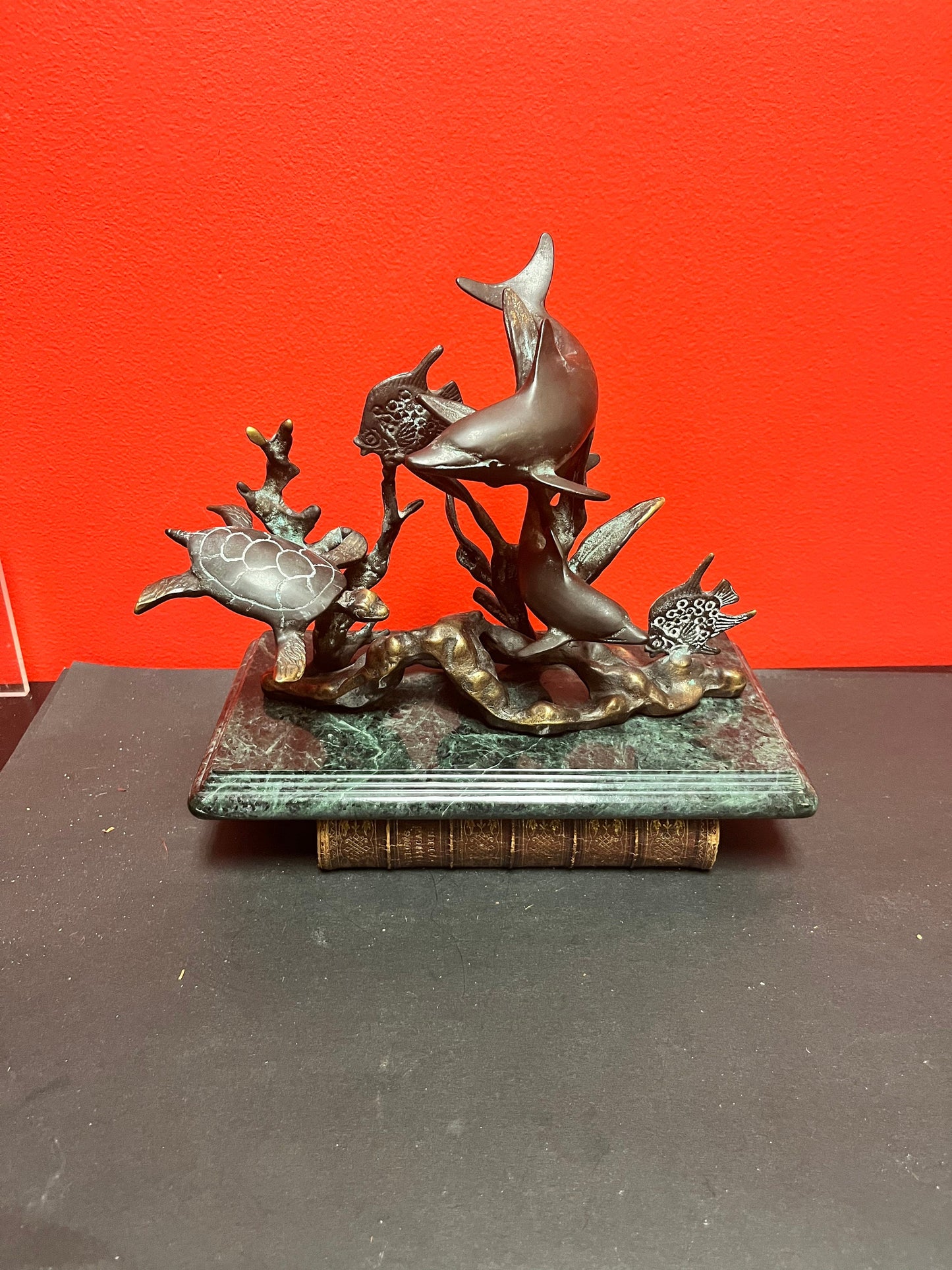 10 x5 x 8 inches high bronze American Aquarian scene on marble  wonderful quality  nice patina