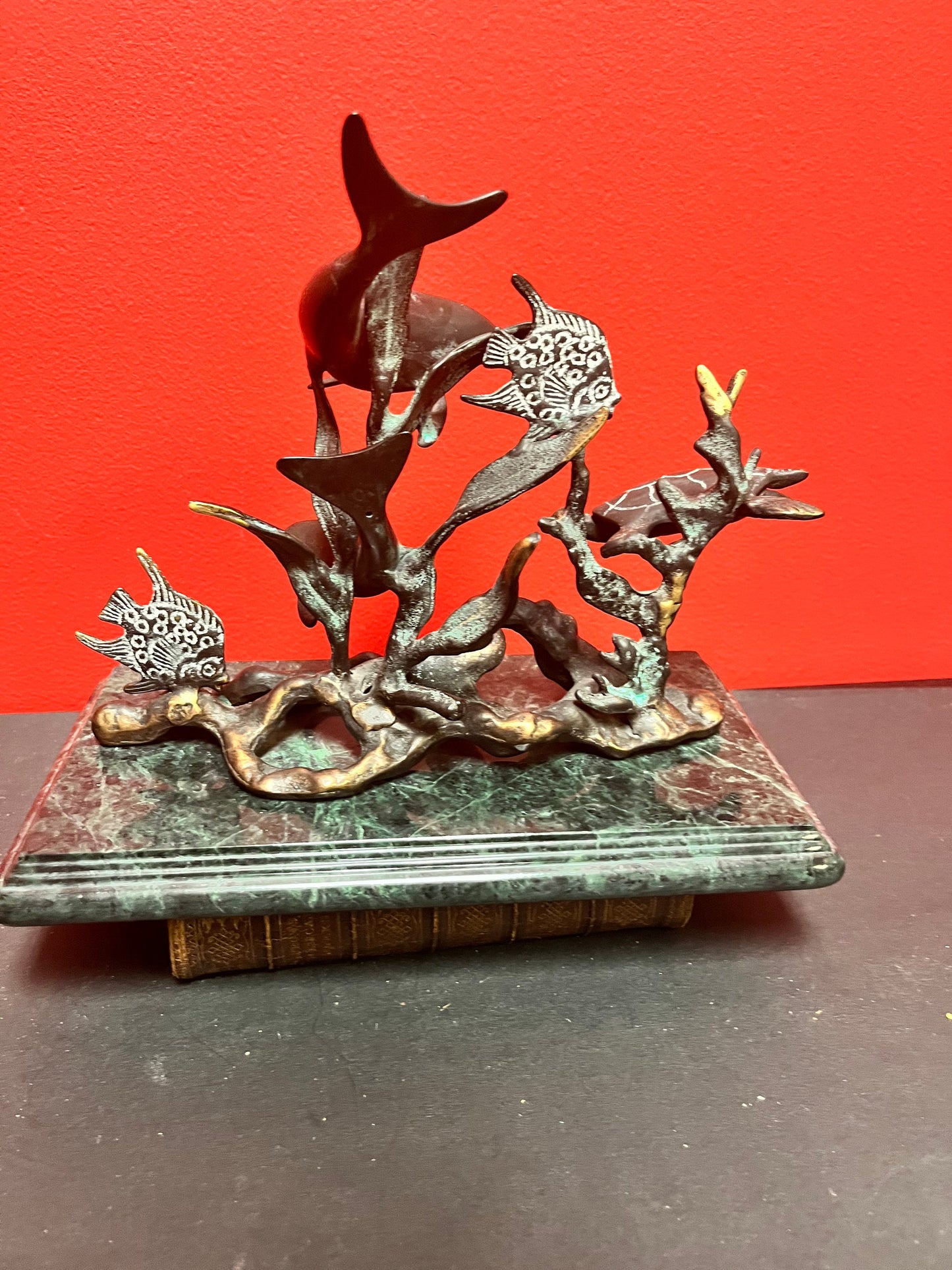 10 x5 x 8 inches high bronze American Aquarian scene on marble  wonderful quality  nice patina