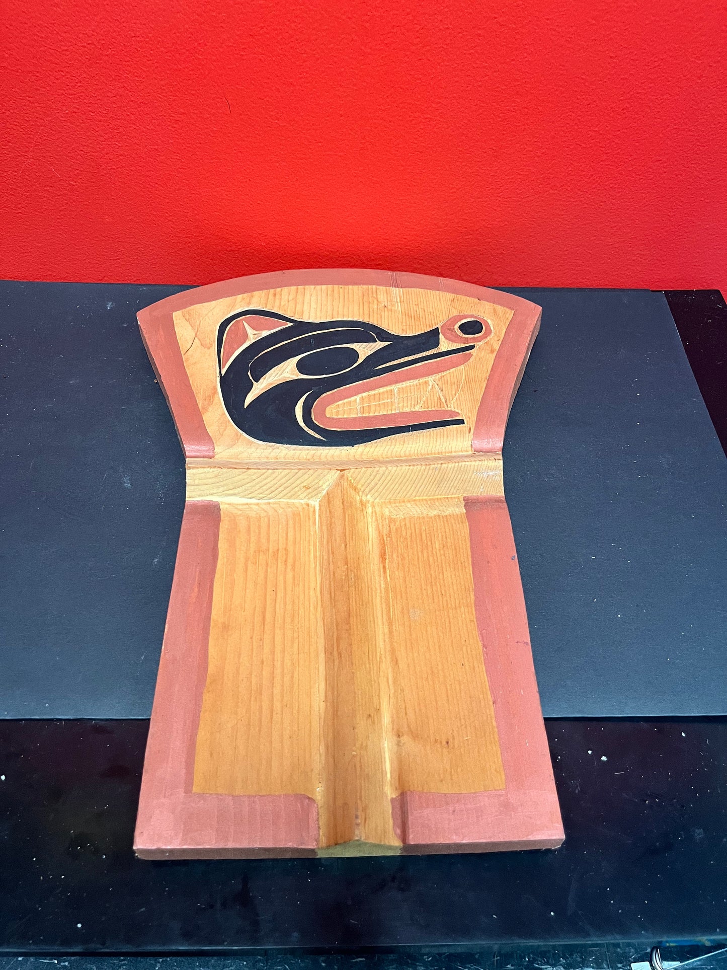 17 x 6 1/2 x 1 thick cedar indigenous, first nations pacific northwest coast bear plaque or board needs hanger great detail -