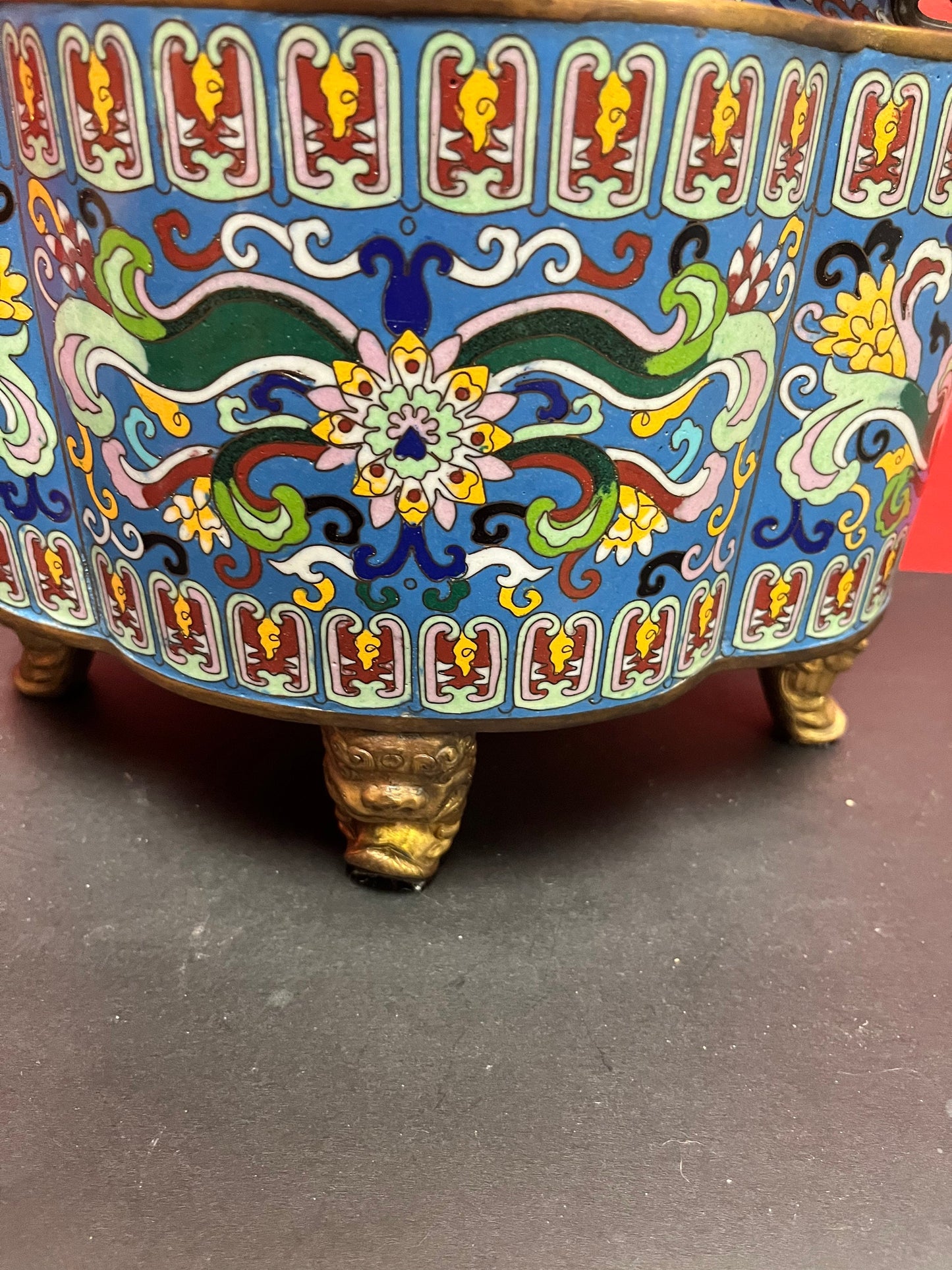 15 x 17 inch high stunning antique Chinese cloisonné and gilt lidded vessel with lid amazing condition and detail - wow