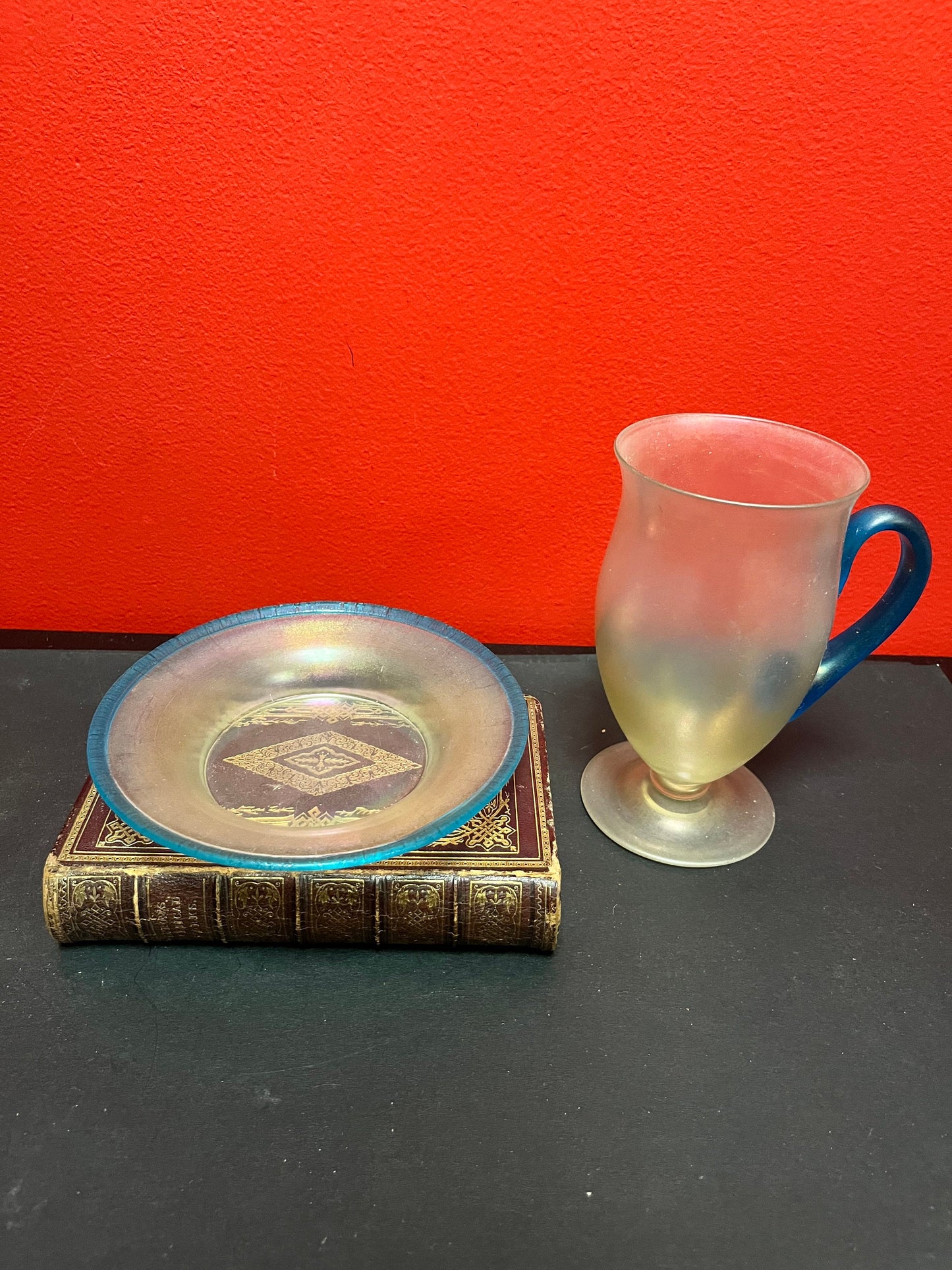 Stunning antique Steuben cup and saucer mint condition and both 6 inches fabulous mint condition set - wow