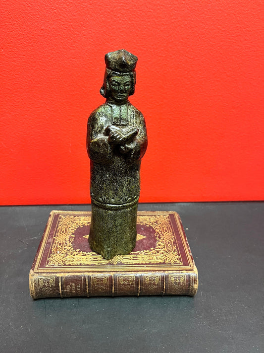 Very cool 8 inch European stone statue of a priest  unique in good condition