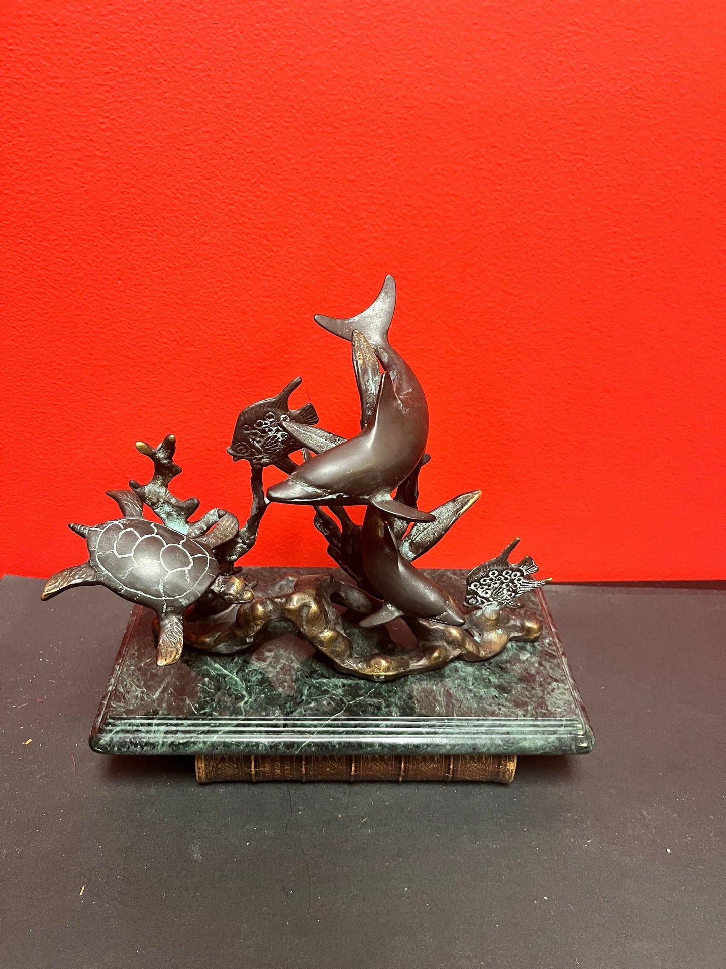 10 x5 x 8 inches high bronze American Aquarian scene on marble  wonderful quality  nice patina
