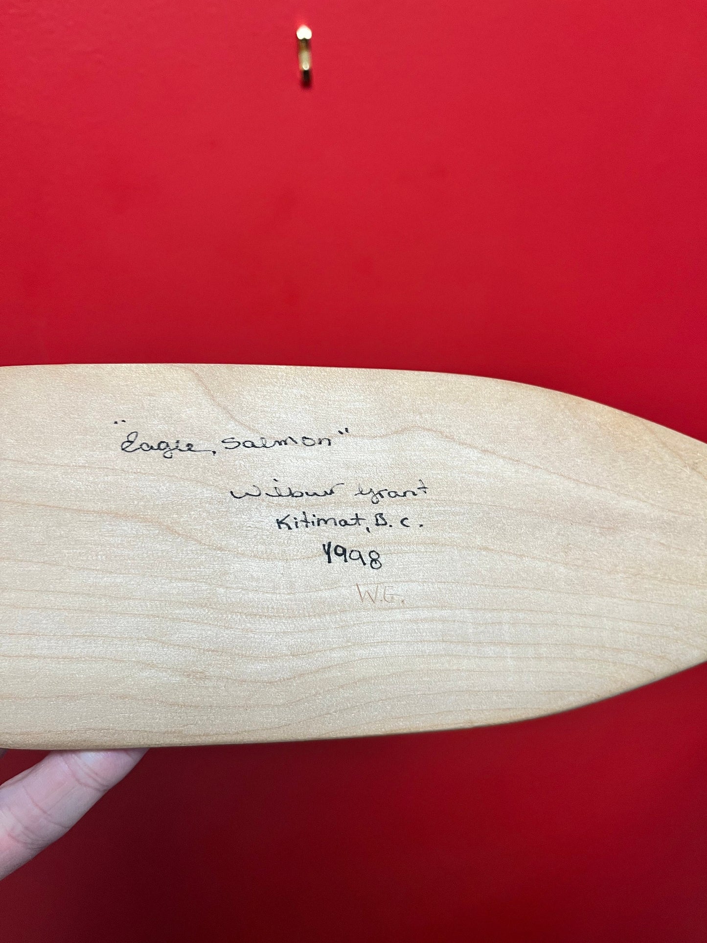 22 x 3.5 fabulous Indigenous first nations pacific northwest coast Cedar eagle salmon plaque paddle with abalone eyes - wow wow