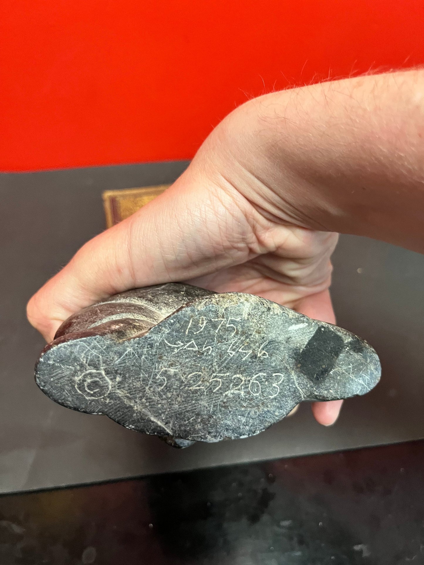 7 inch inuit soapstone statue of a hunter was a fish 1975 great condition