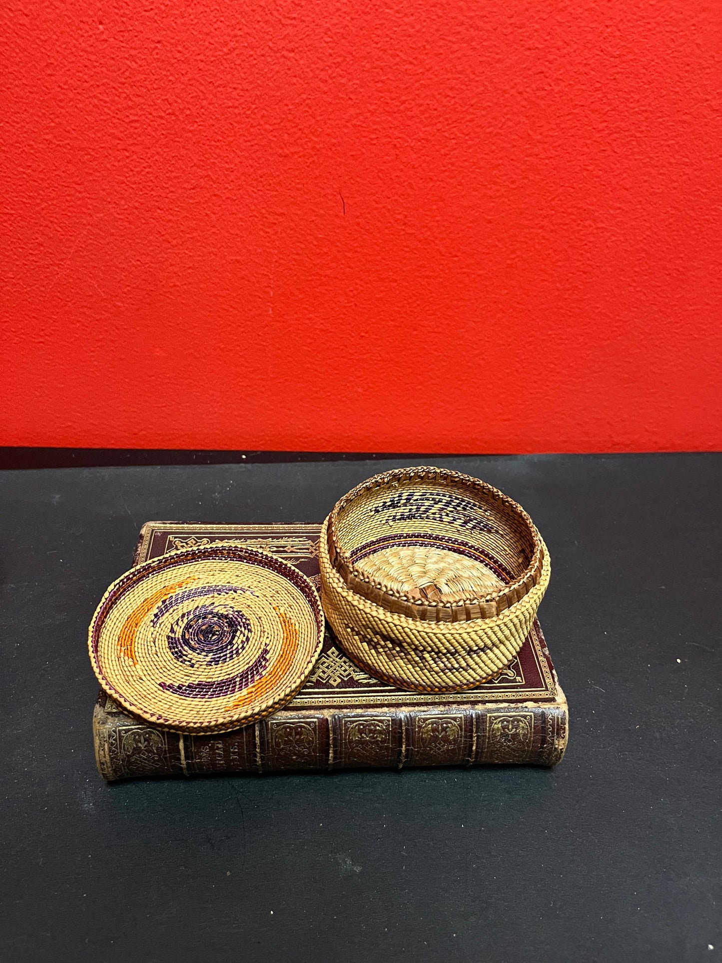 3 1/2 x 2 high tightly woven stunning Indigenous, first nations pacific northwest coast antique basket fabulous condition