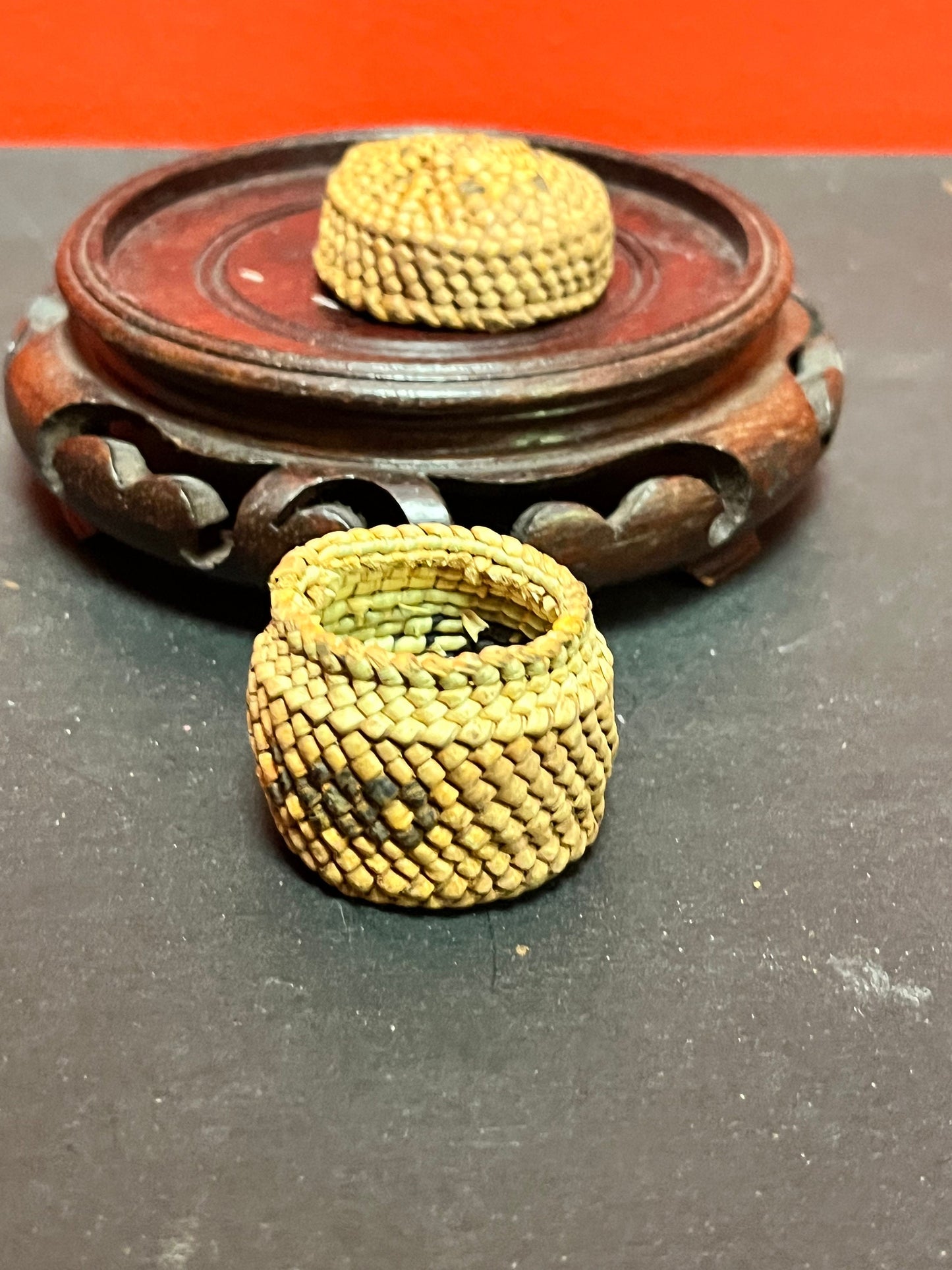 Lovely Small Indigenous first nations pacific north west coast woven basket - 1.5 inches high mint condition