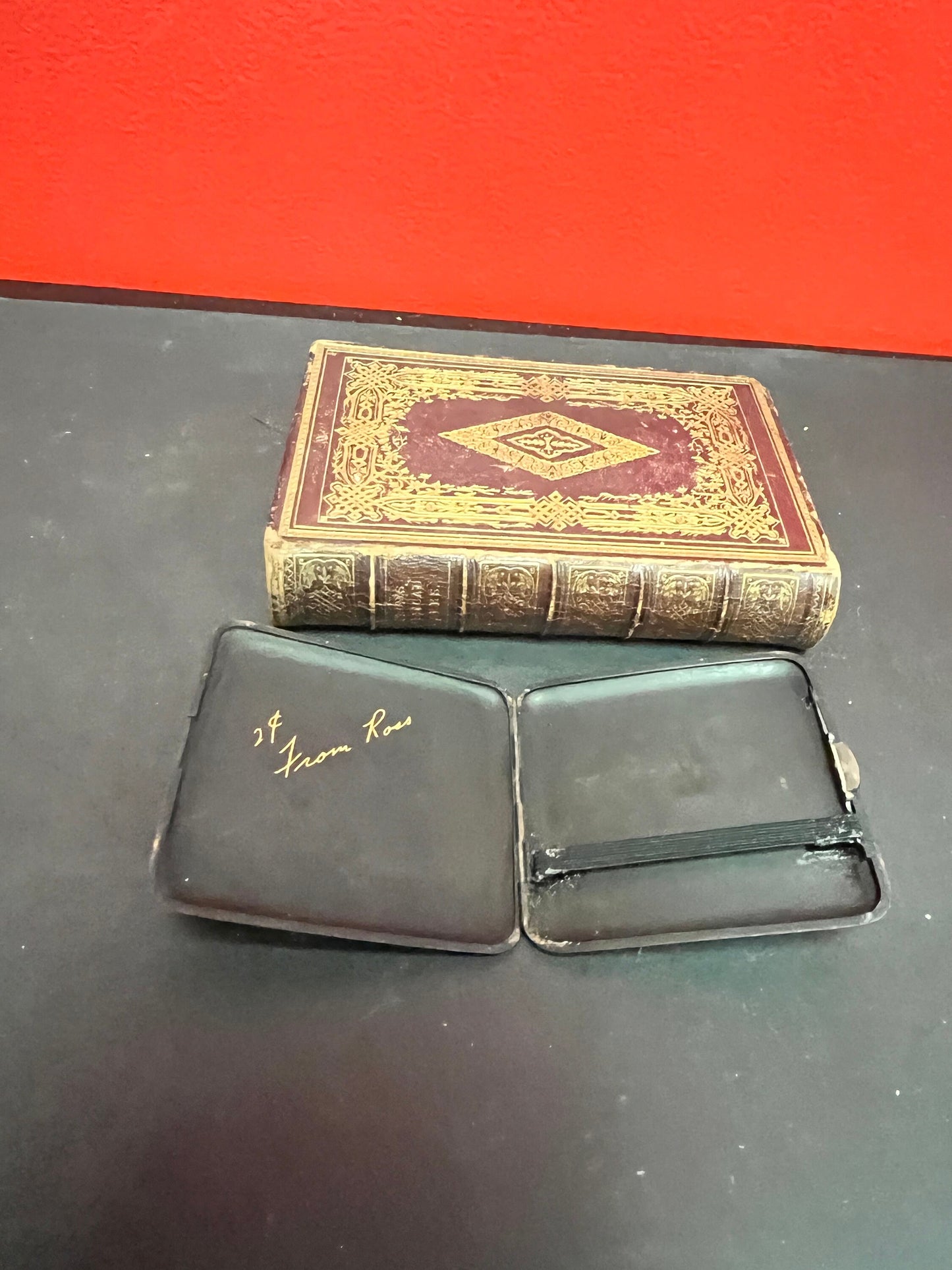 3.25 inch siam antique bronze cigarette case with gilt detail perfect gift