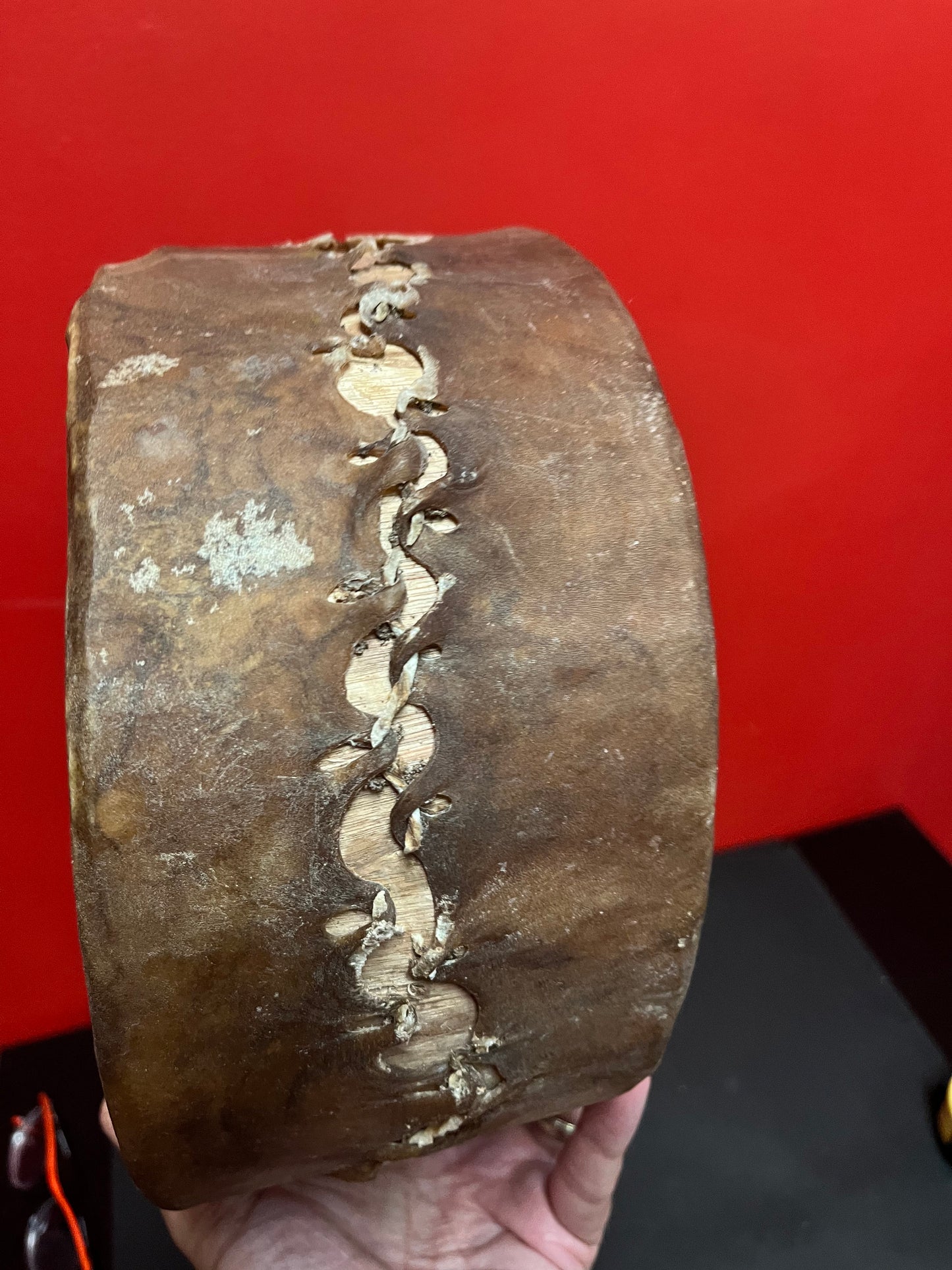 Stunning 10 by 5 inch deep museum quality indigenous first Nations Pacific Northwest coast antique drum with great sound wow