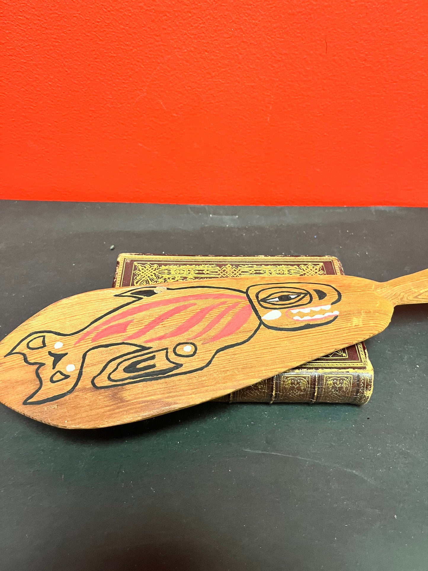 Lovely handpainted 15 inch long Cedar Indigenous first nations pacific northwest coast antique paddle  unusual and cool
