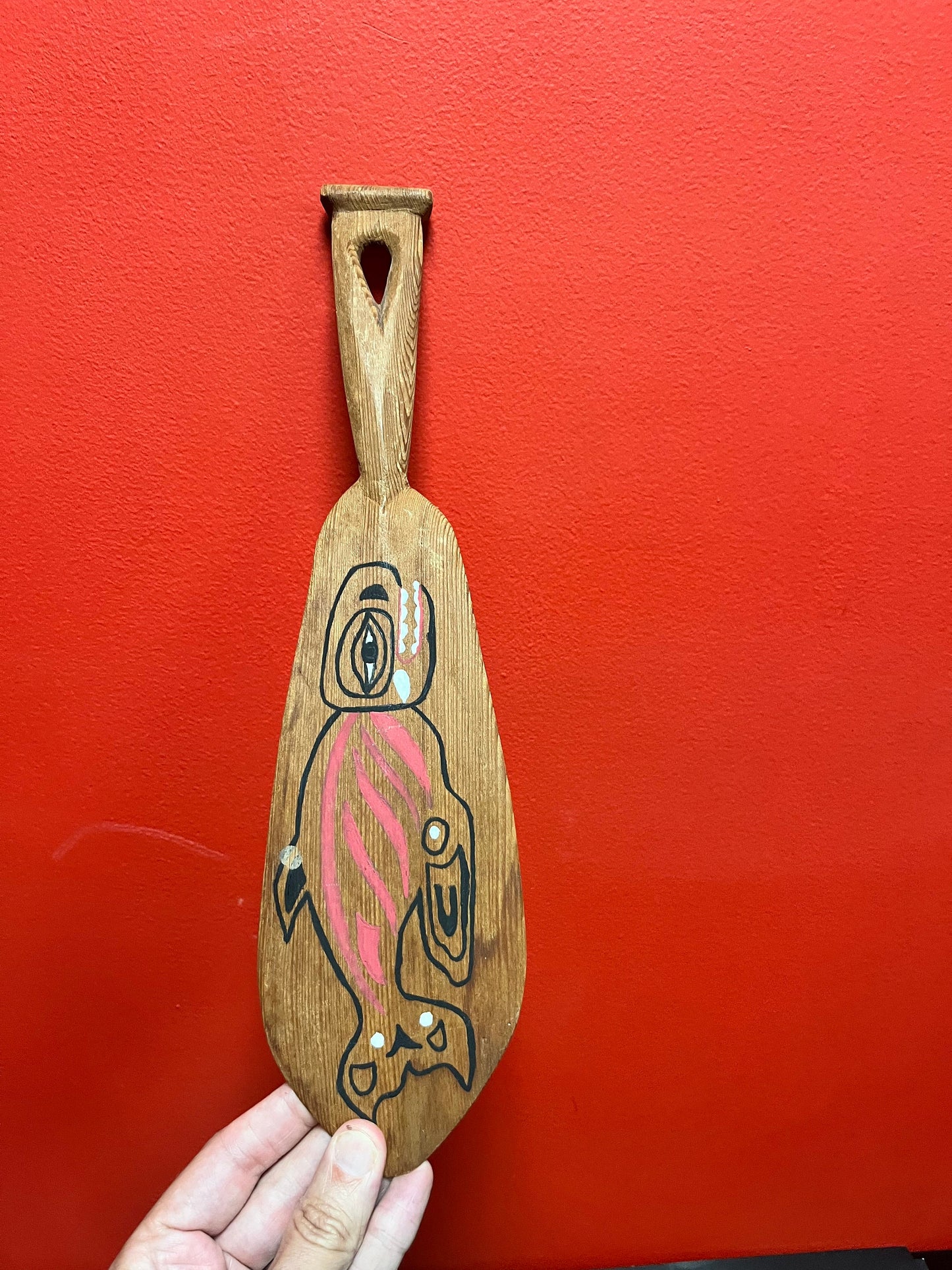 Lovely handpainted 15 inch long Cedar Indigenous first nations pacific northwest coast antique paddle  unusual and cool
