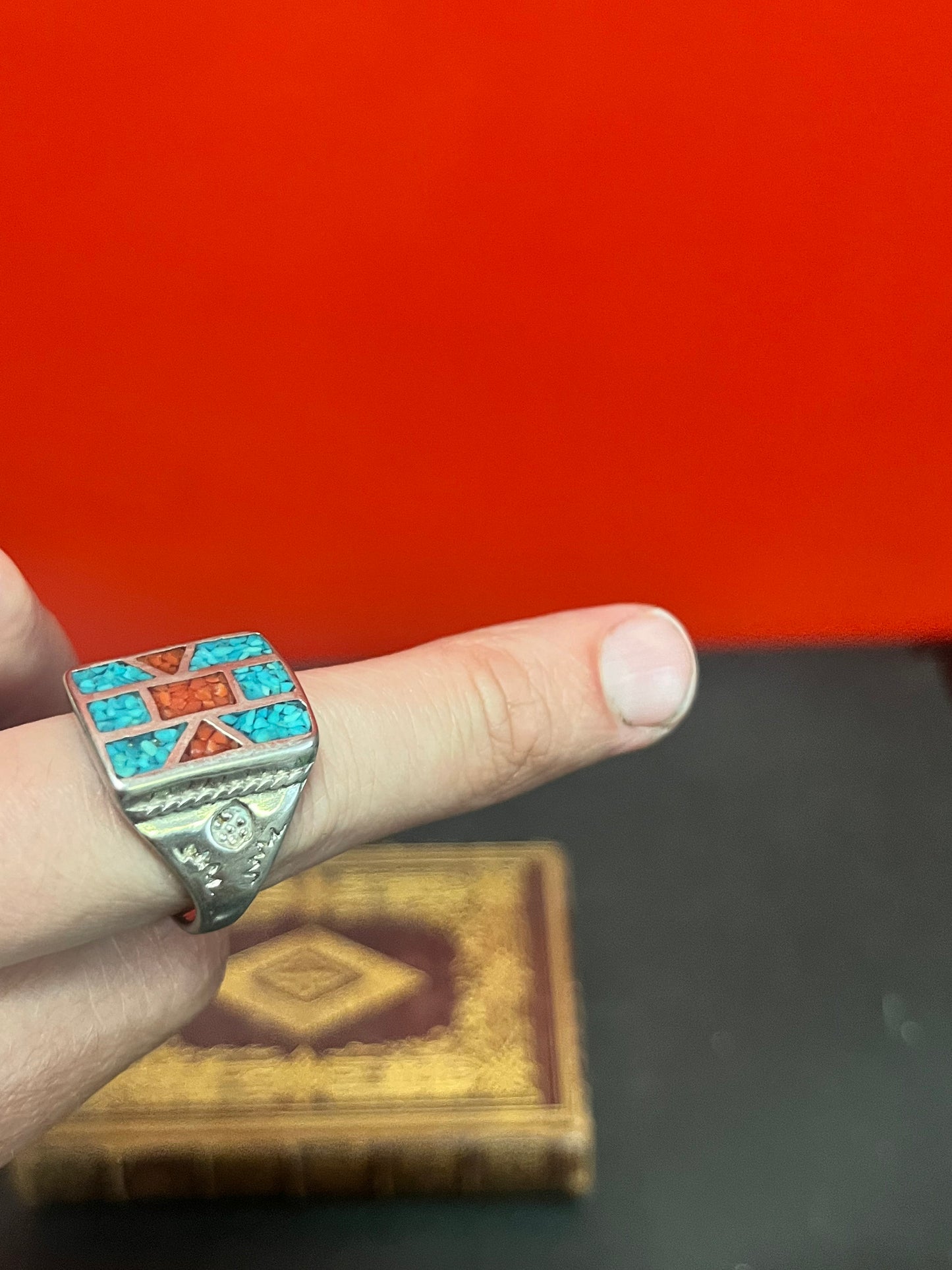 Navajo Sterling ring massive size 26 Sterling and turquoise Navajo ring marked inside but untested