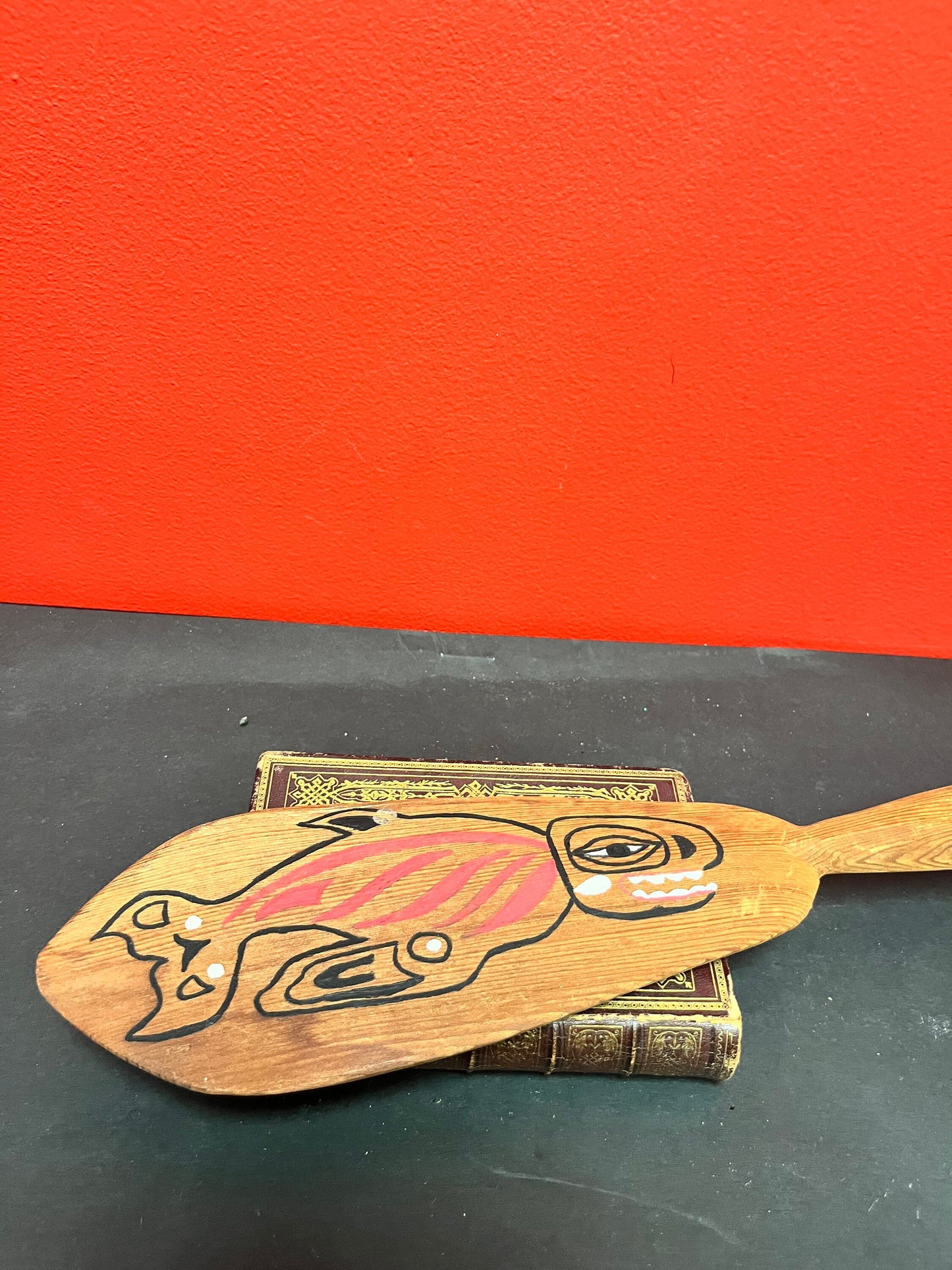 Lovely handpainted 15 inch long Cedar Indigenous first nations pacific northwest coast antique paddle  unusual and cool