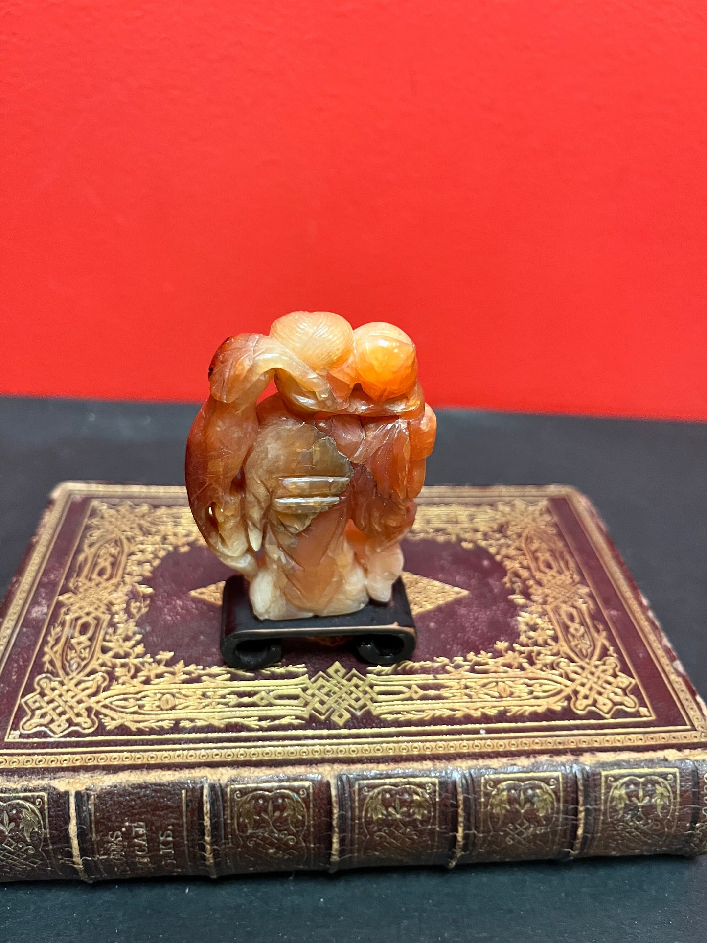 Very rare 3 inch high Chinese red jade beauty on stand - wow