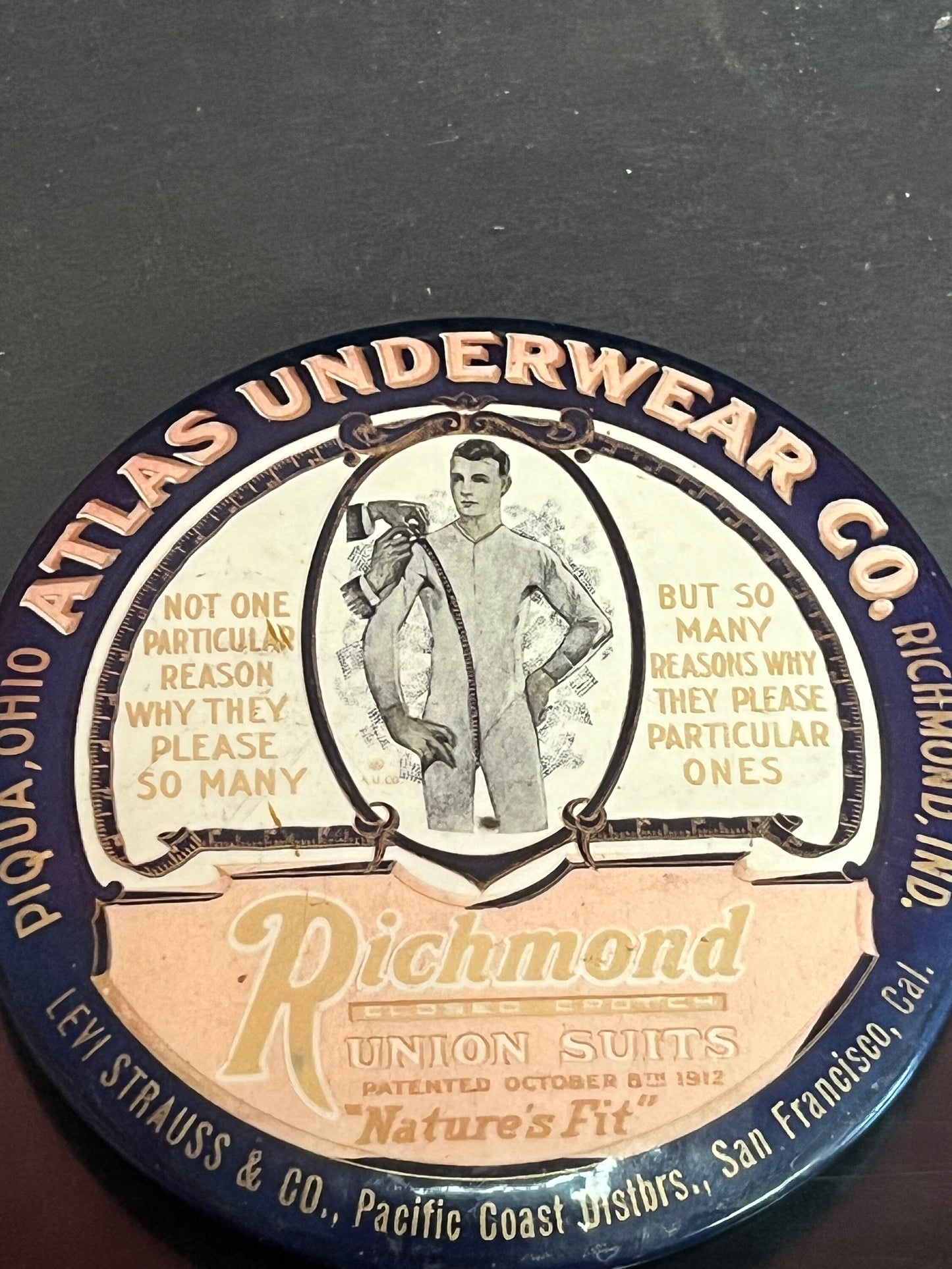 1912 atlas underwear company advertising mirror Fabulous condition and 3 1/2 inches long