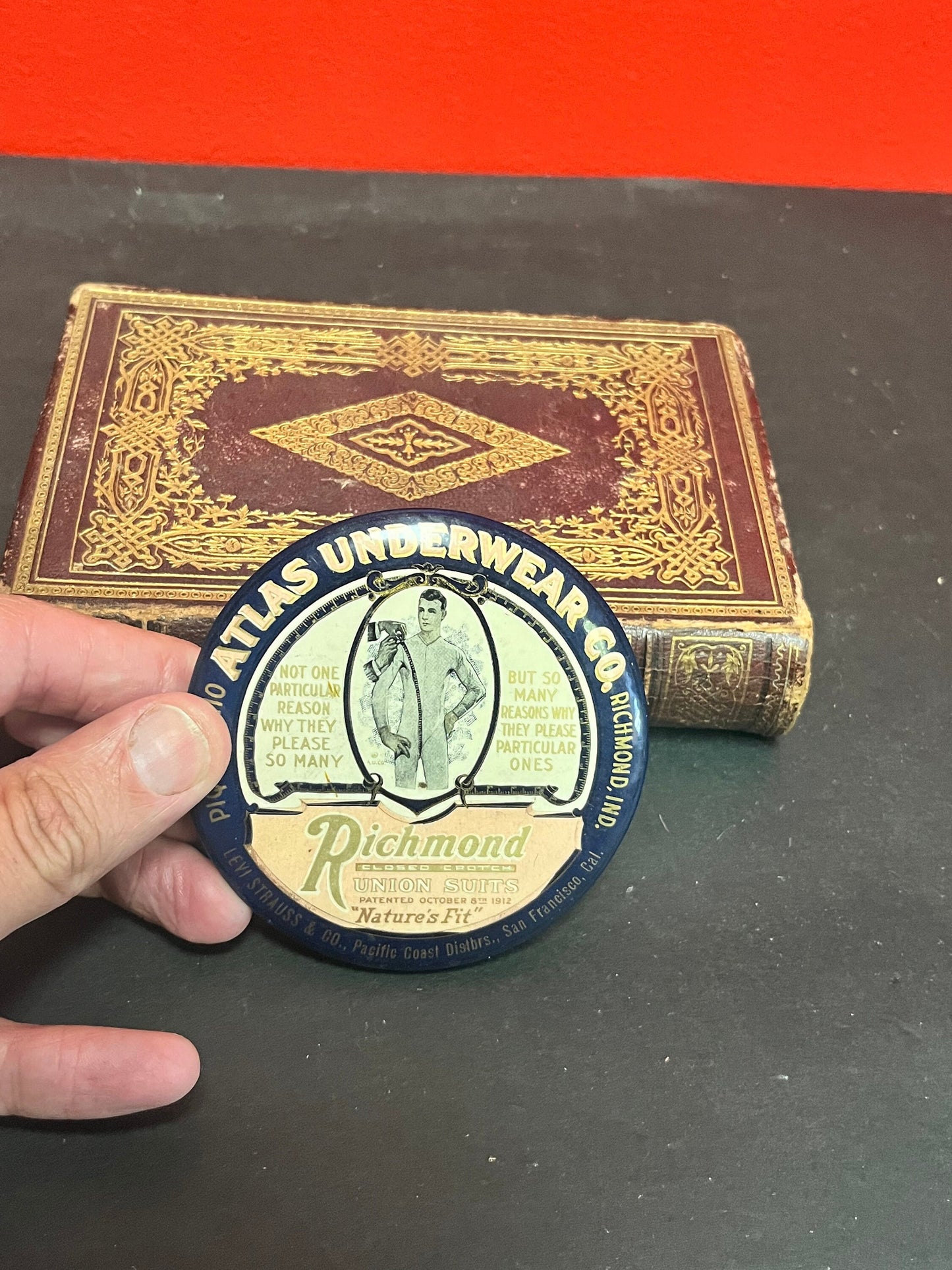 1912 atlas underwear company advertising mirror Fabulous condition and 3 1/2 inches long
