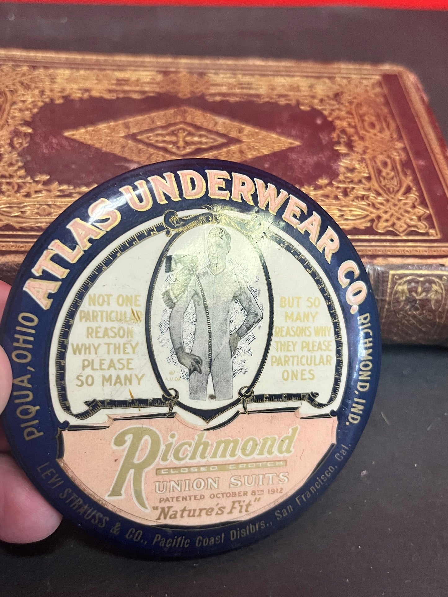 1912 atlas underwear company advertising mirror Fabulous condition and 3 1/2 inches long
