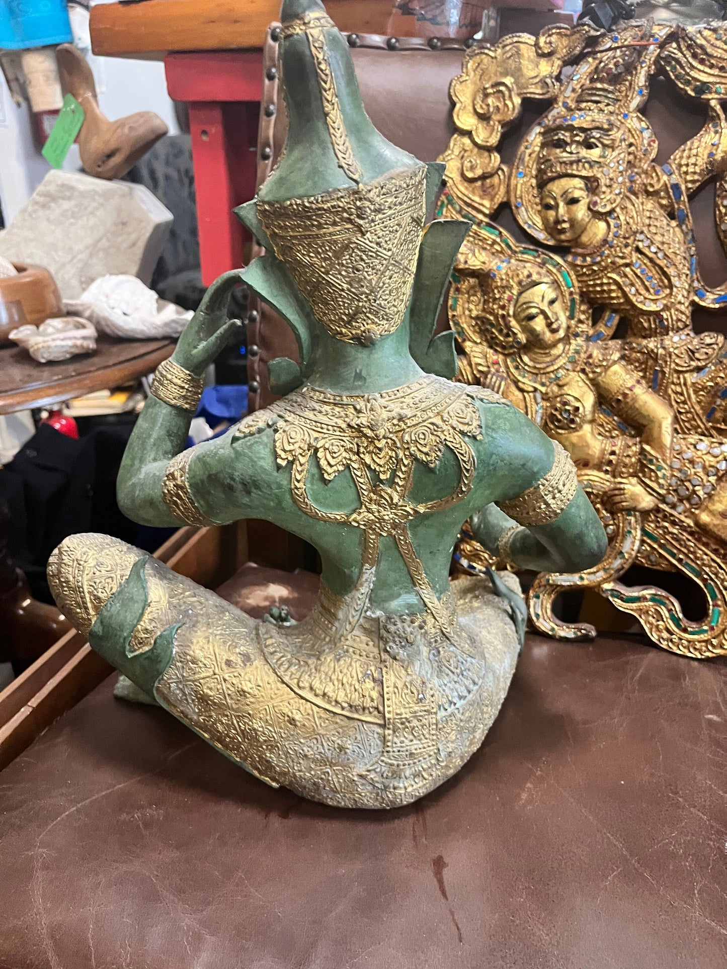 Huge 15 inch stunning antique Thai bronze gilded musician statue -  very very heavy  wonderful detail