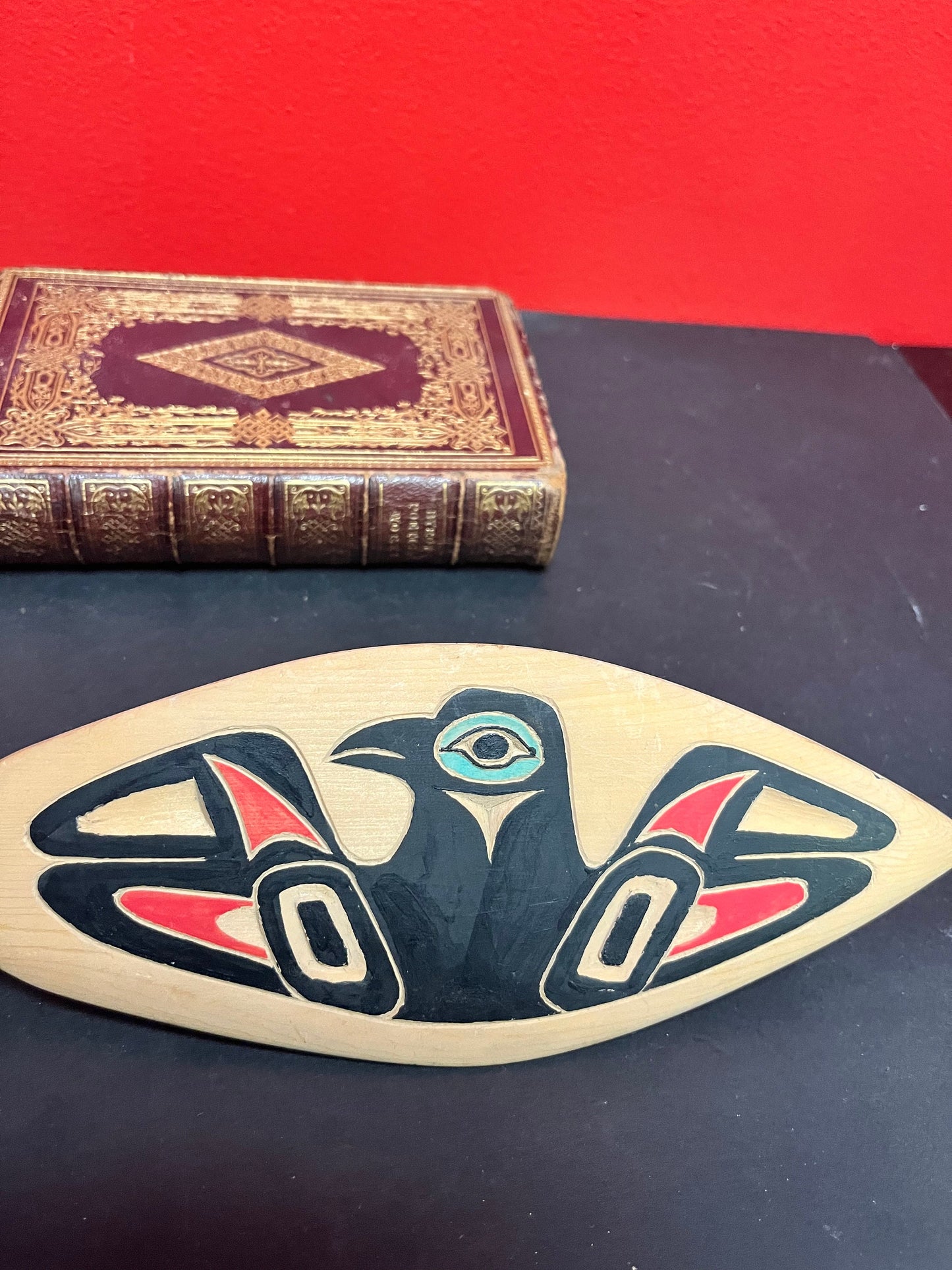 Unsigned 12 inch carved and painted cedar paddle - indigenous first nations pacific northwest coast
