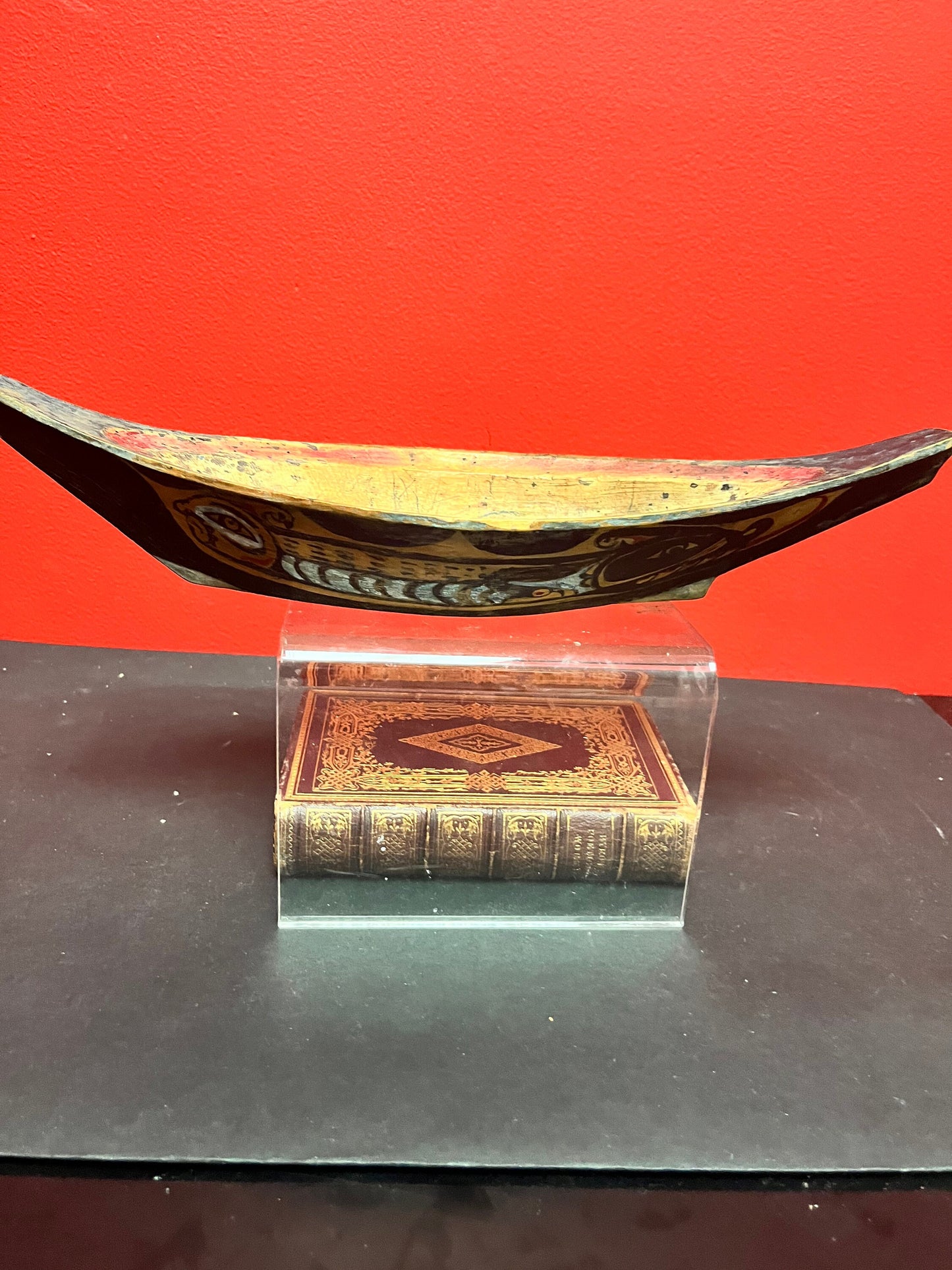 14 x 5 x 2 high, authentic museum quality 19 century ceremonial painted grease bowl  indigenous first nations pacific northwest coast