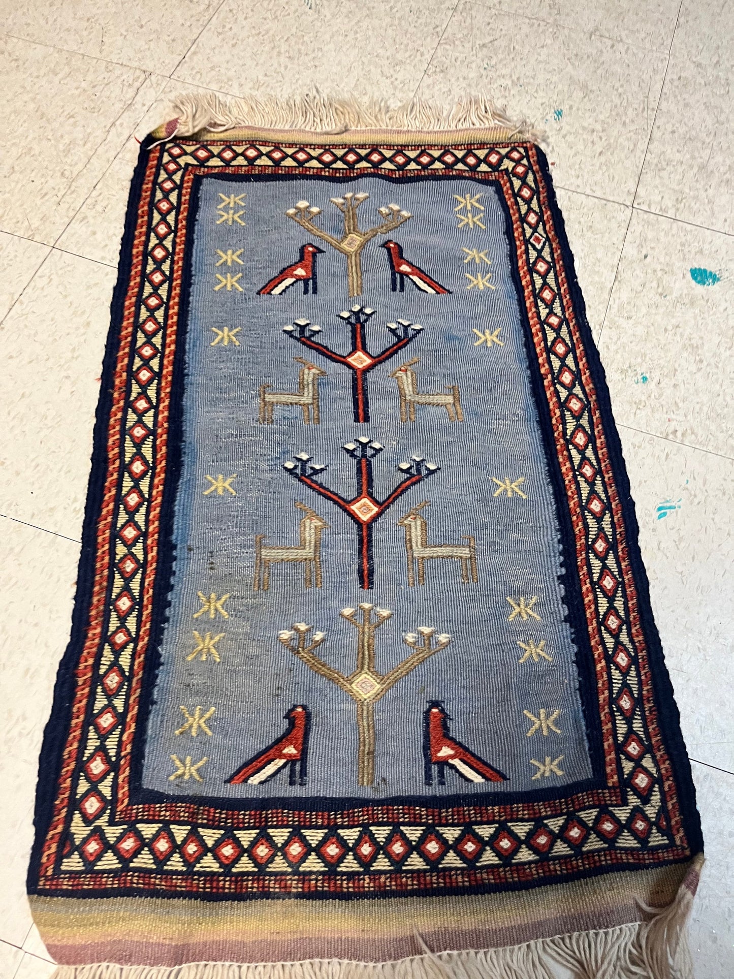 38 x 21 authentic antique Persian prayer mat  nice antique condition - great design and tribal significance