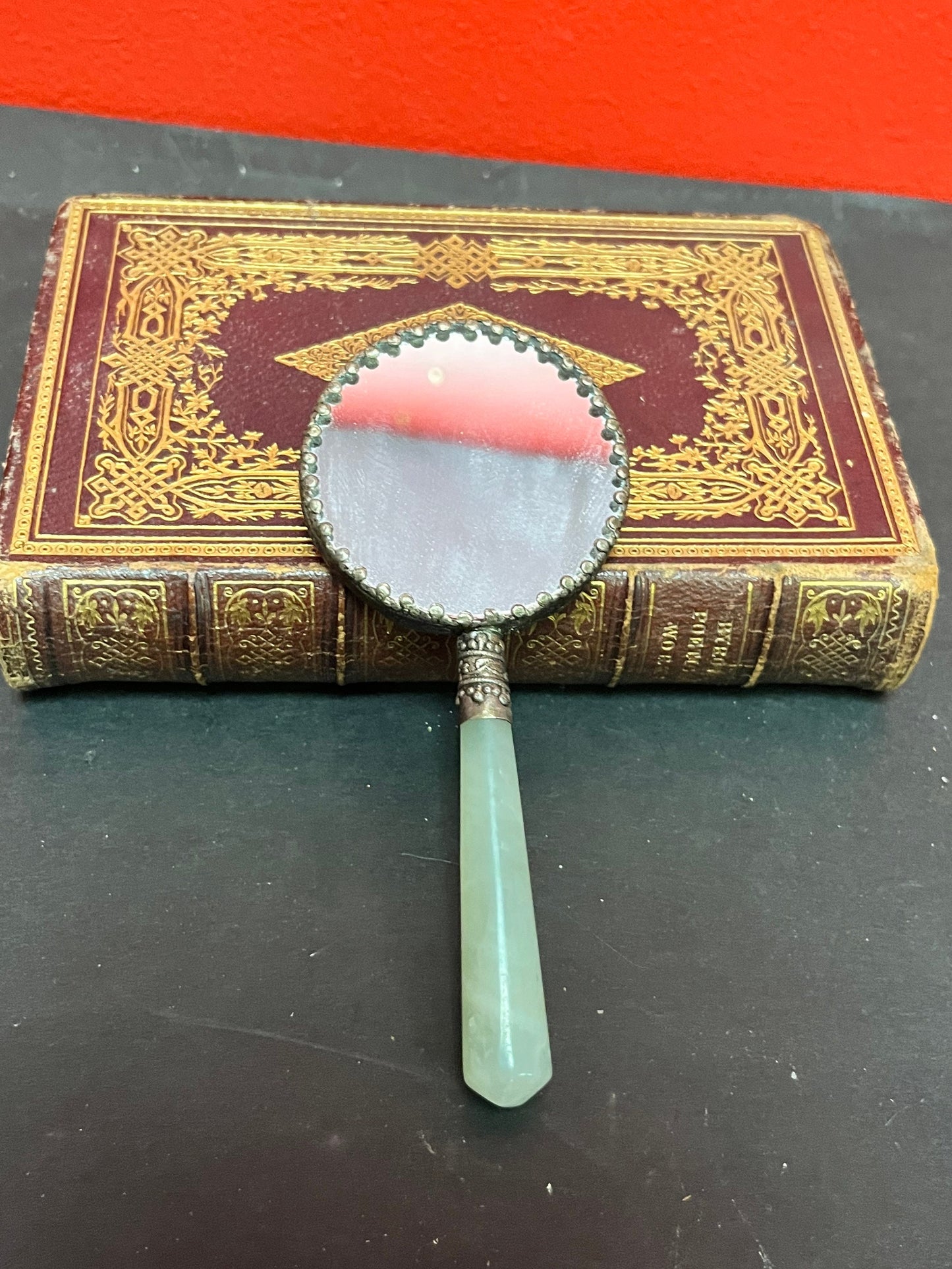 Stunning antique, 5 inch silver enamel and Jade hand mirror   lovely quality