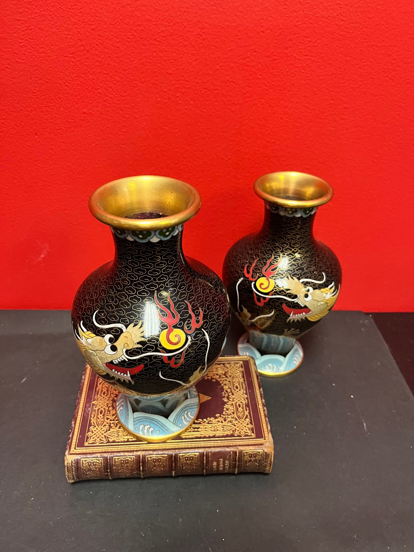 An 8 inch fabulous Chinese cloisonné vase two available mint condition