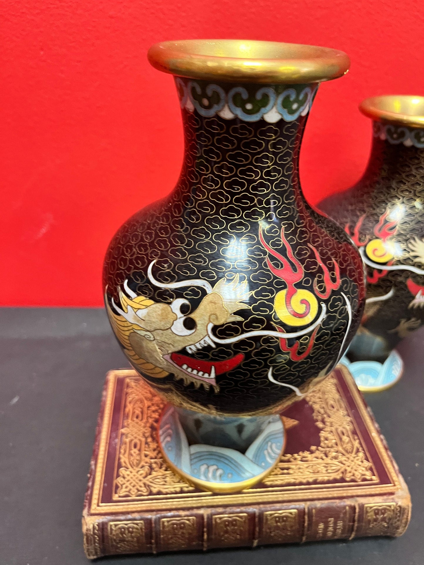 An 8 inch fabulous Chinese cloisonné vase two available mint condition