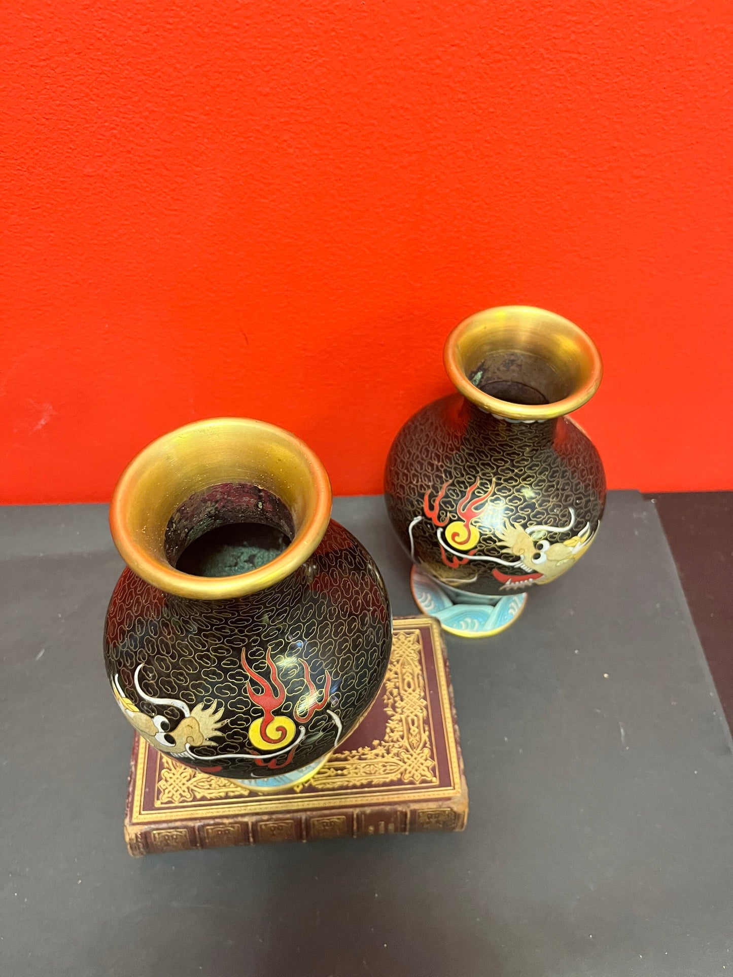 An 8 inch fabulous Chinese cloisonné vase two available mint condition