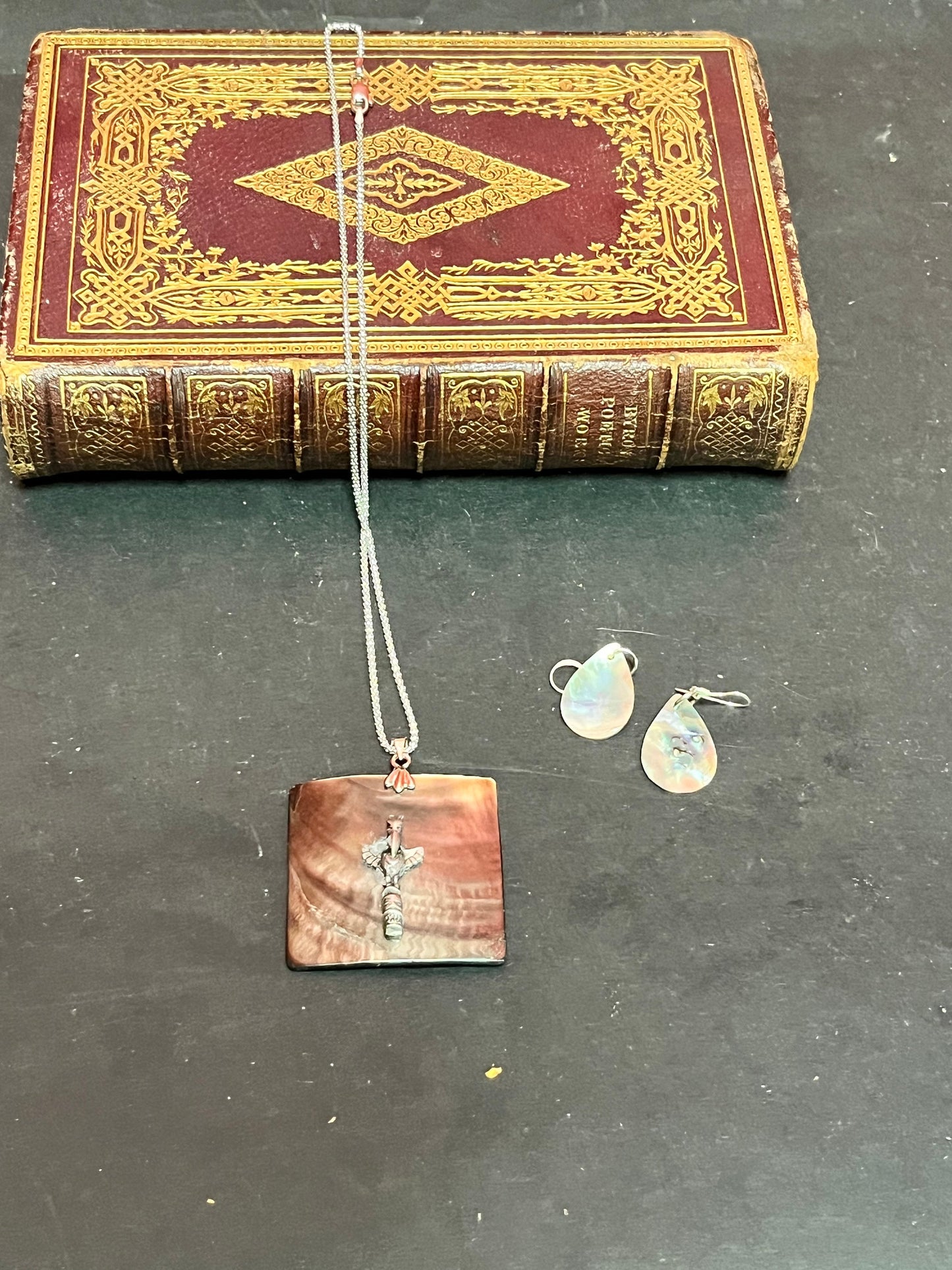 2 inch Indigenous First Nations Sterling and abalone necklace comes with free Sterling chain and abalone earrings amazing gift