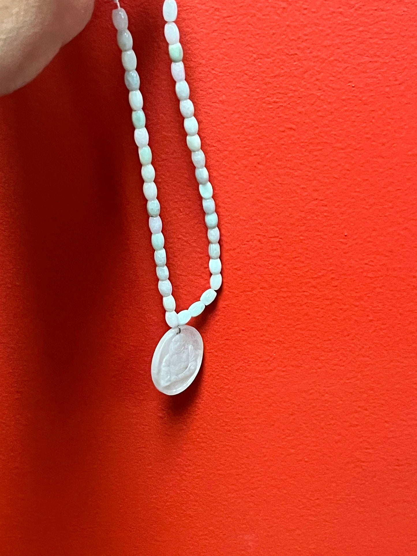 14 inch beautiful Chinese jade necklace with one and a half inch Buddha pendant stunning