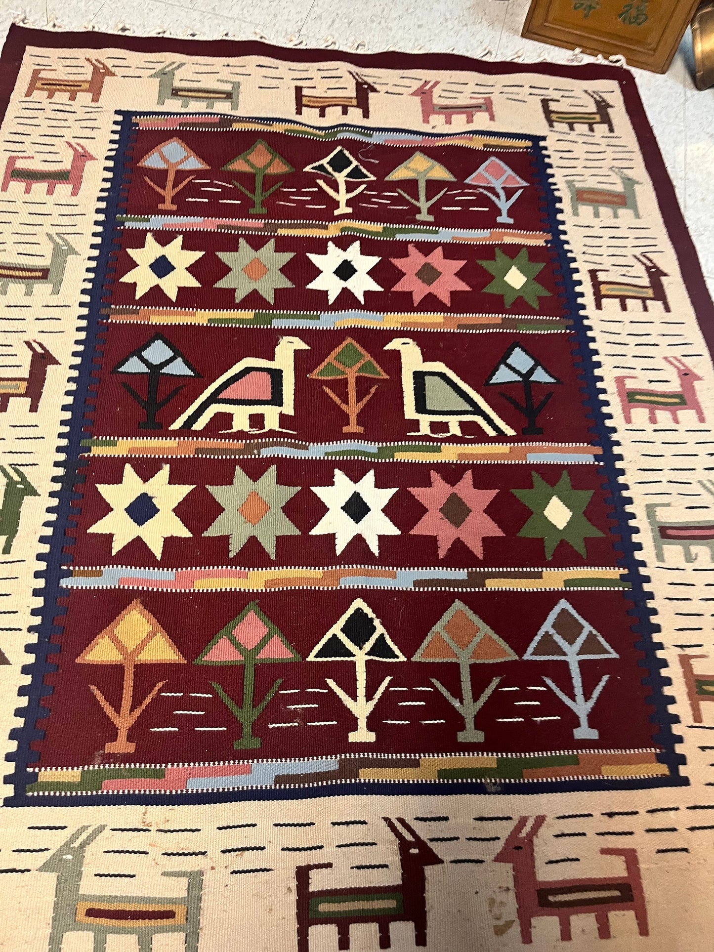 A 64 x 38 authentic navajo wall hanging or rug minor marking at the bottom, so see photo wonderful piece great value price