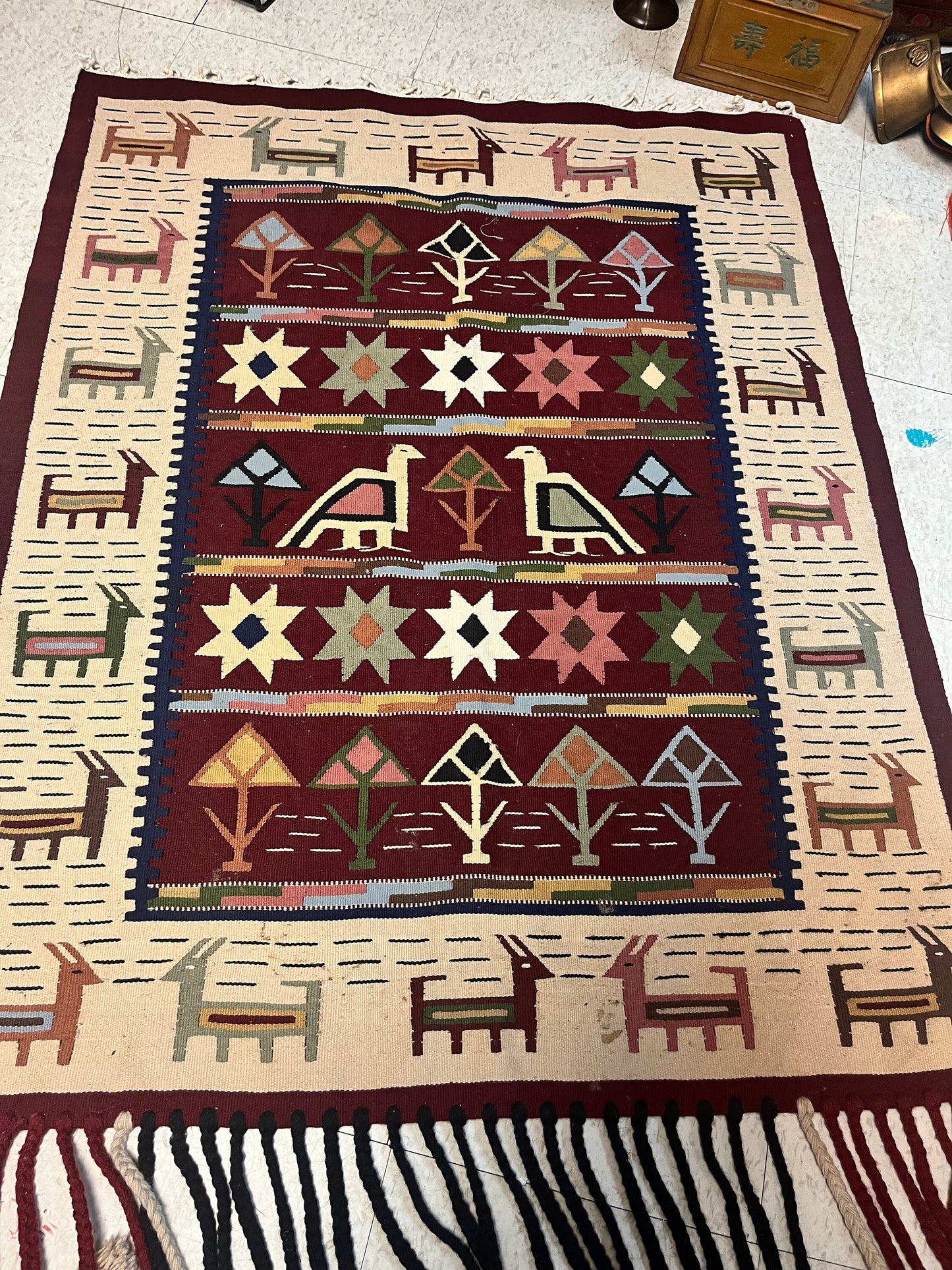 A 64 x 38 authentic navajo wall hanging or rug minor marking at the bottom, so see photo wonderful piece great value price