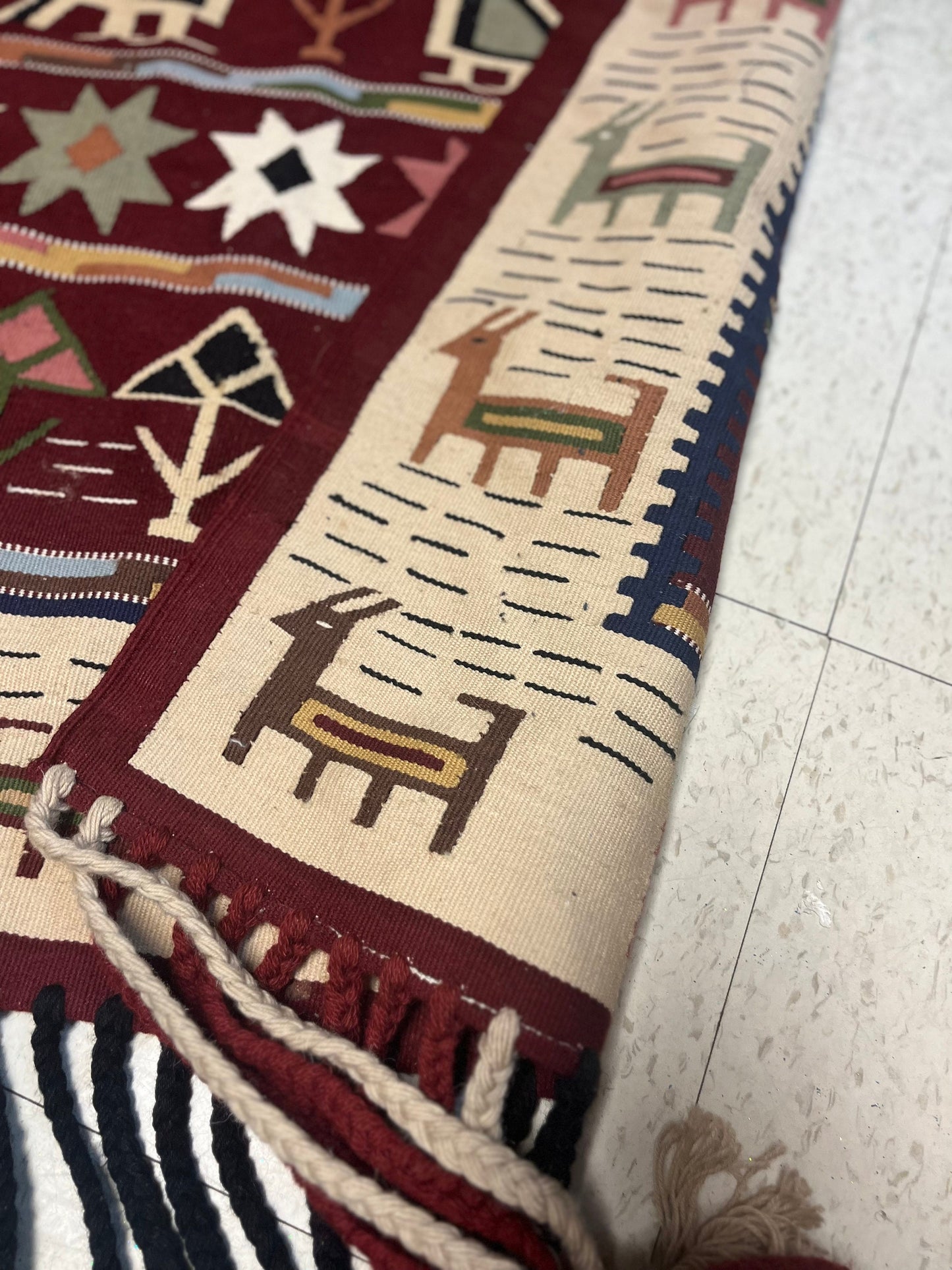 A 64 x 38 authentic navajo wall hanging or rug minor marking at the bottom, so see photo wonderful piece great value price