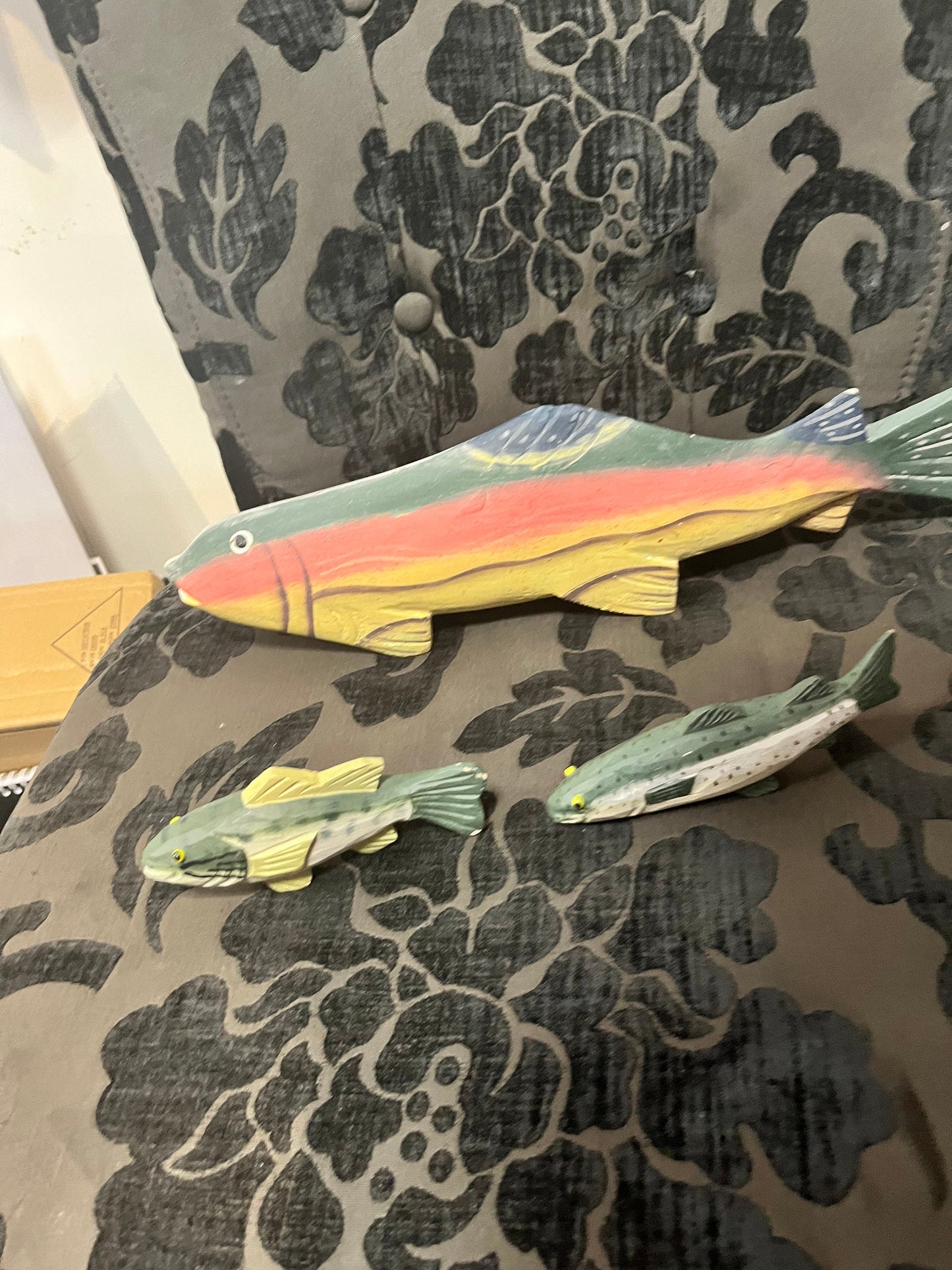 15 inch folk art wooden fish with two littles