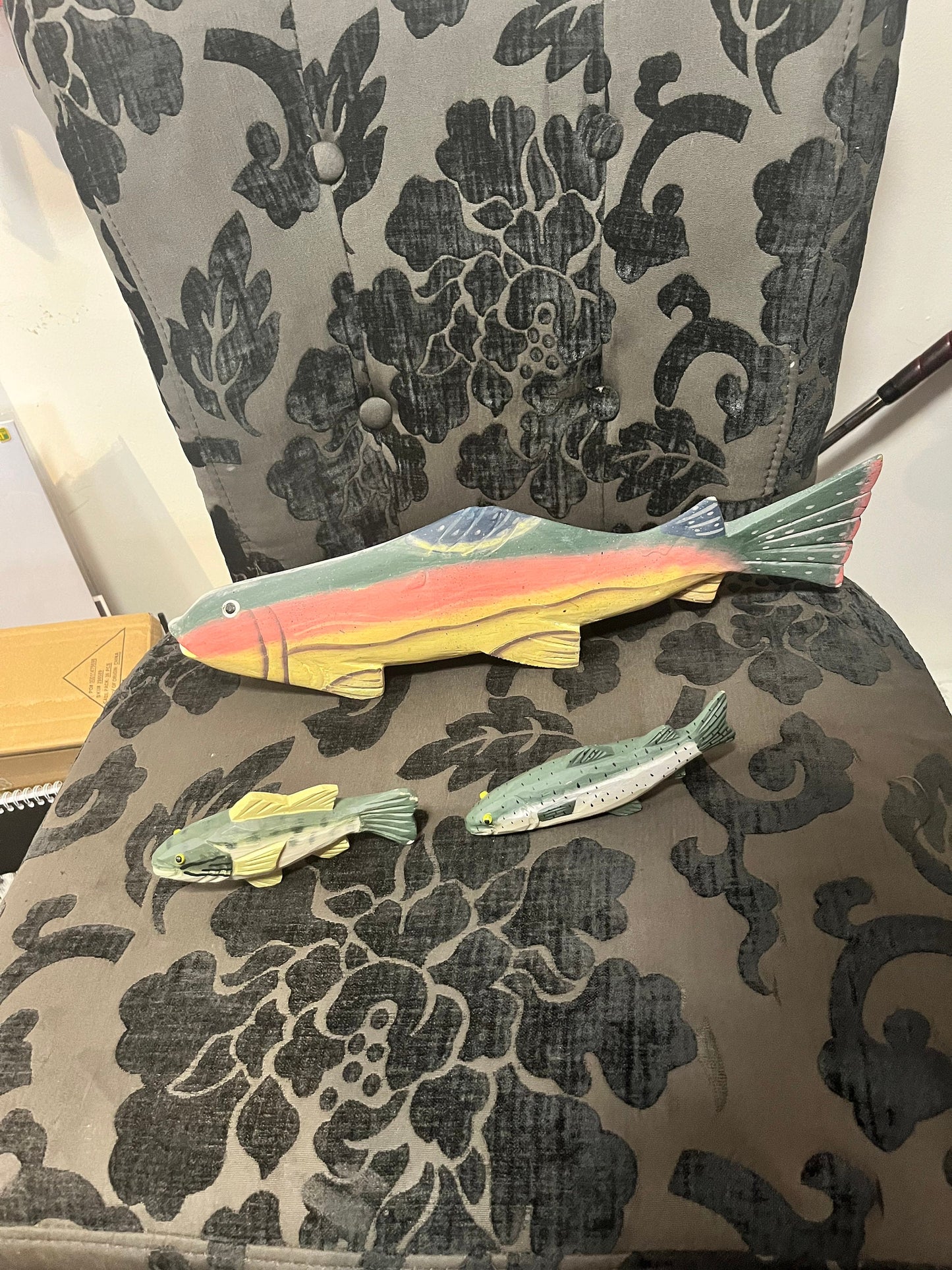 15 inch folk art wooden fish with two littles