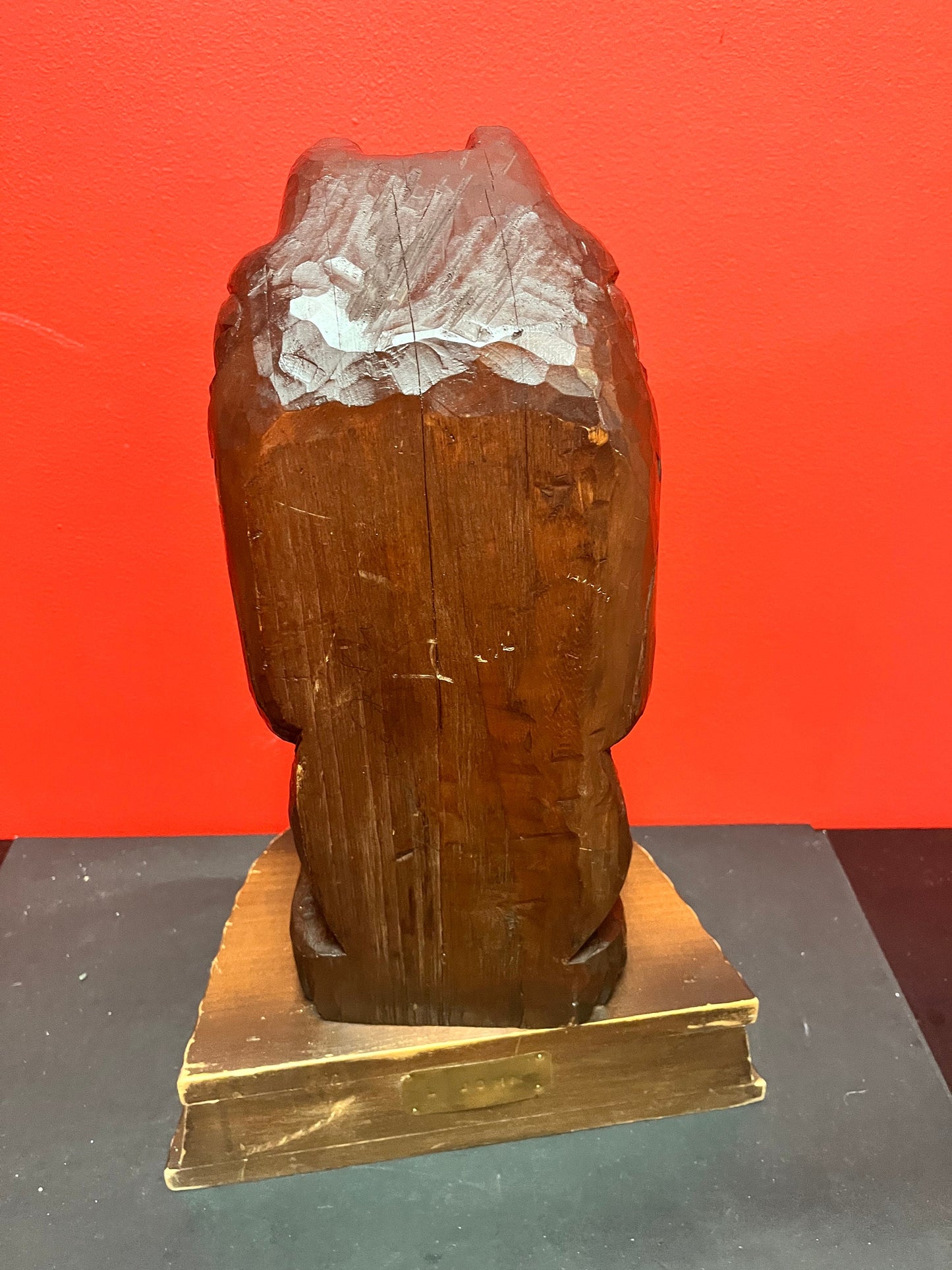 Fabulous 18 inch tall indigenous first nations pacific northwest coast cedar bear to human transformation totem on stand - Leslie john