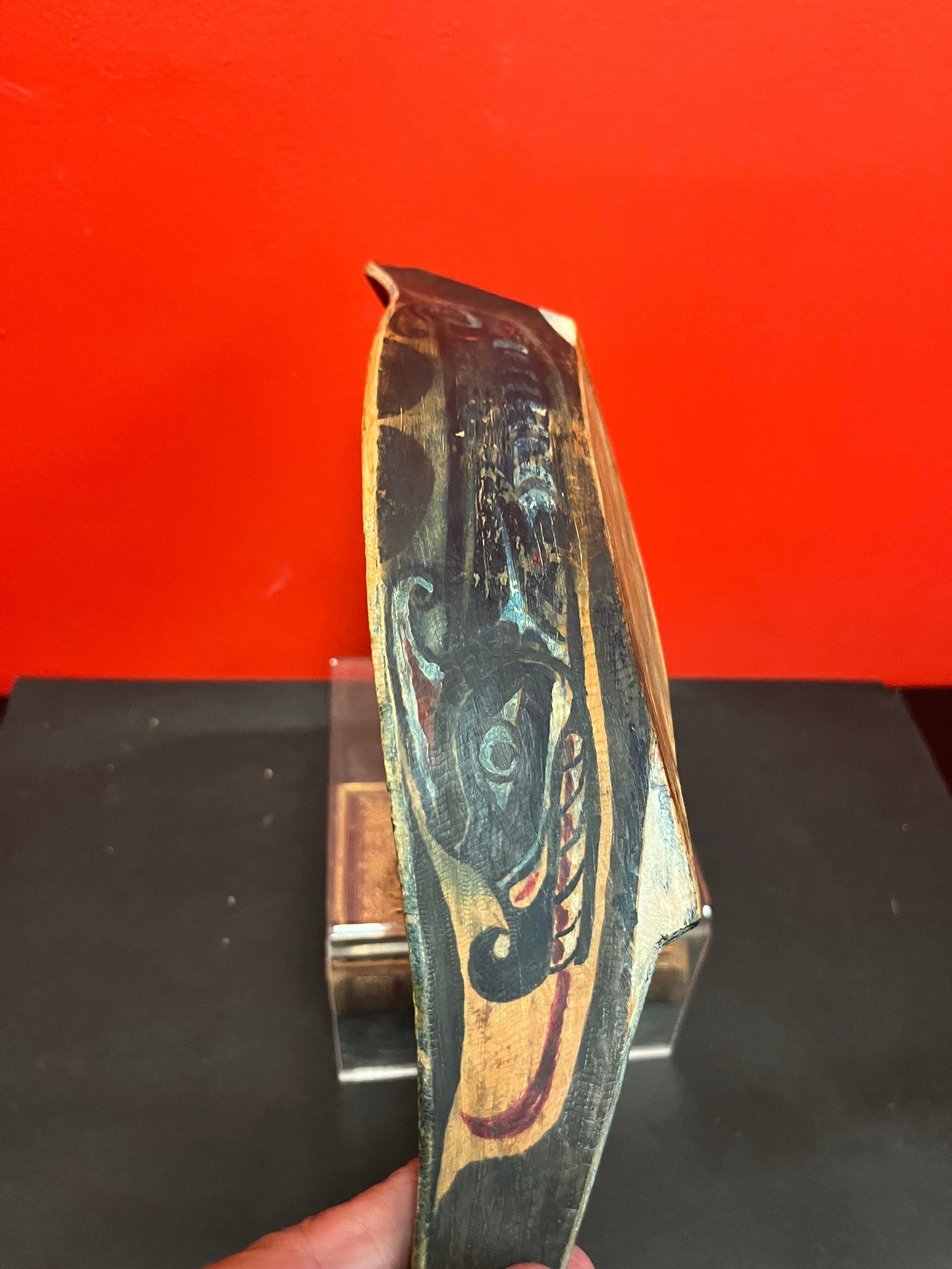 14 x 5 x 2 high, authentic museum quality 19 century ceremonial painted grease bowl  indigenous first nations pacific northwest coast