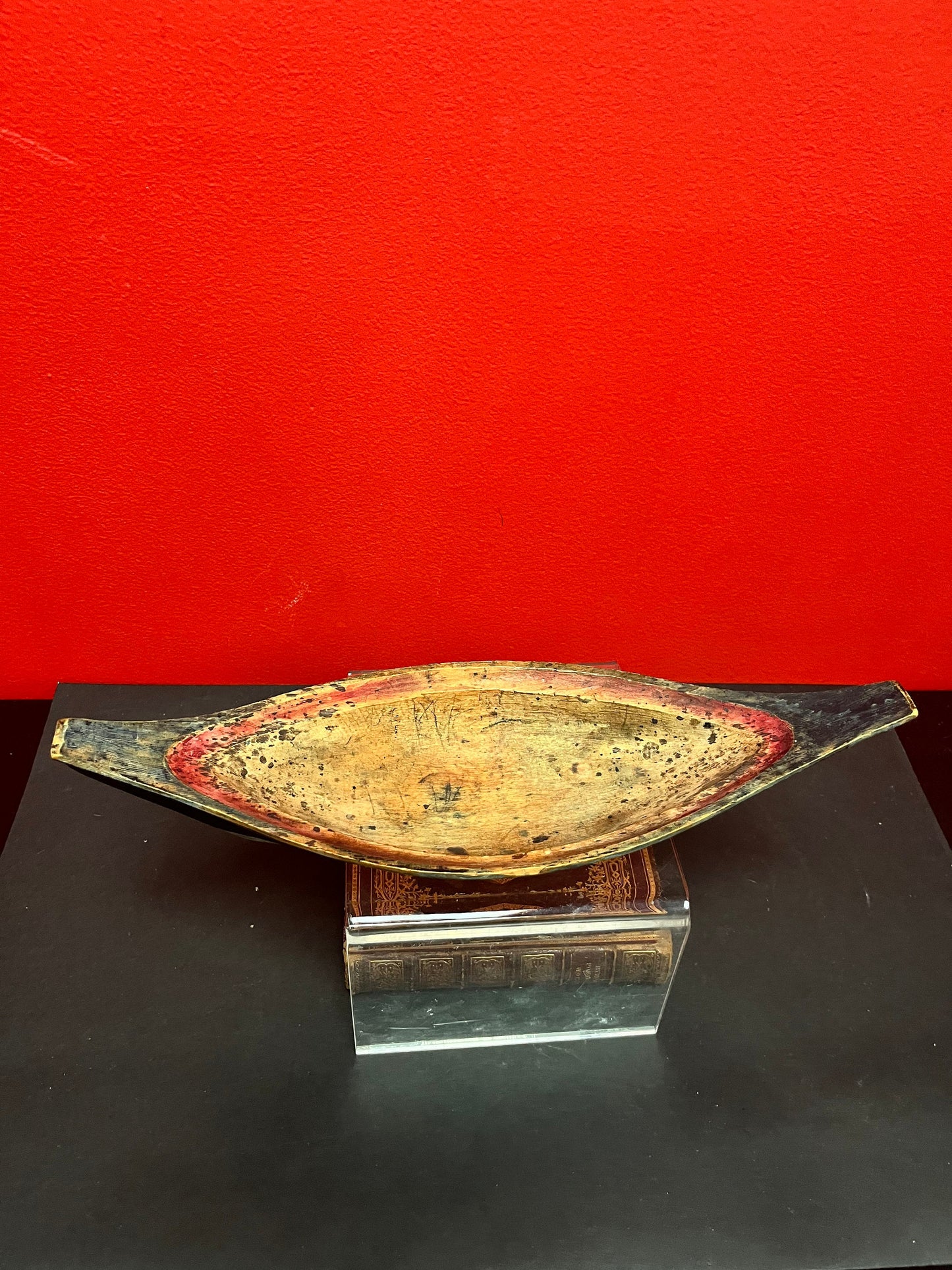 14 x 5 x 2 high, authentic museum quality 19 century ceremonial painted grease bowl  indigenous first nations pacific northwest coast