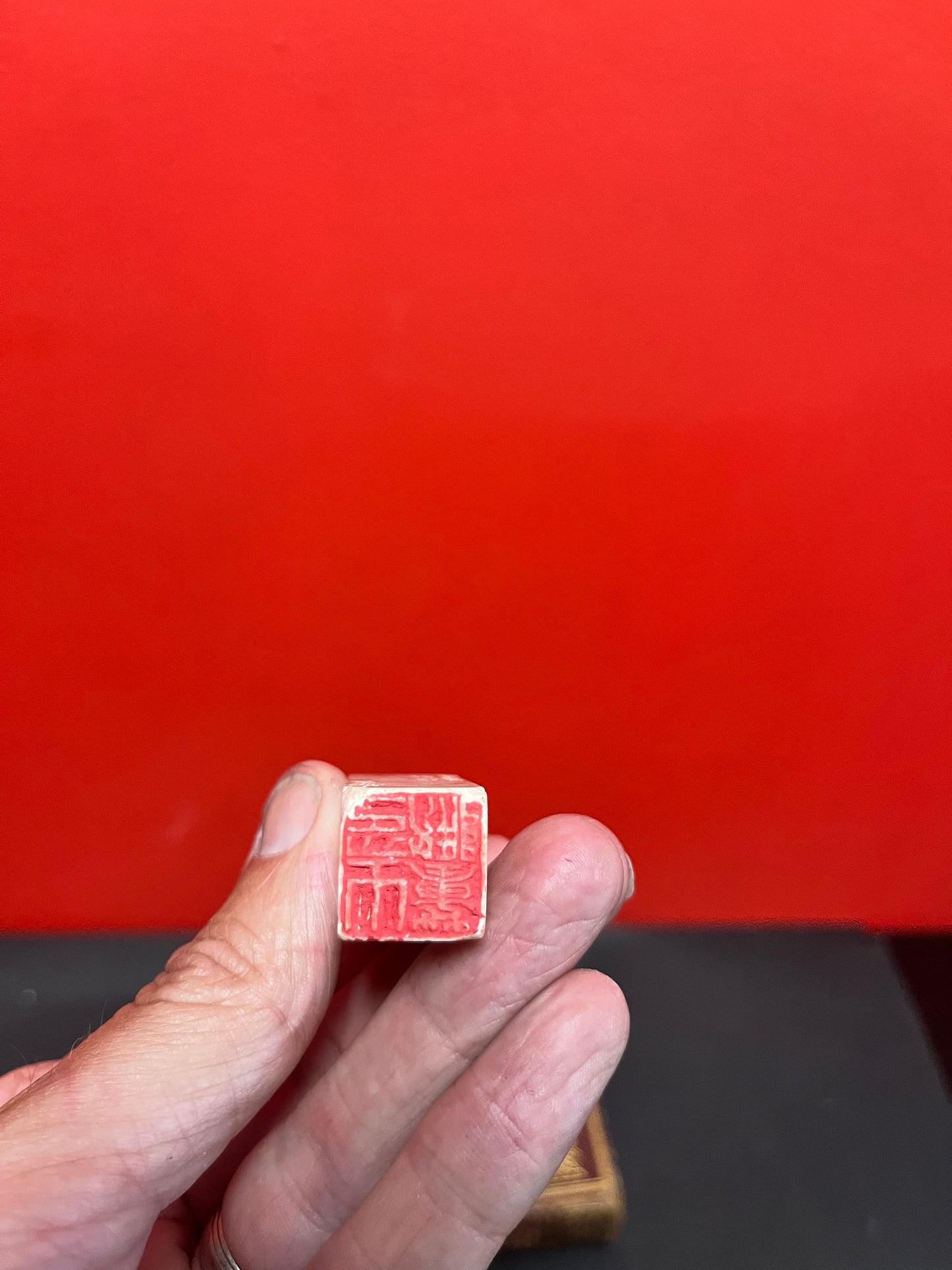 A  3 inch  chinese fabulous extensively signed soapstone dogs of foo stamps  well detailed